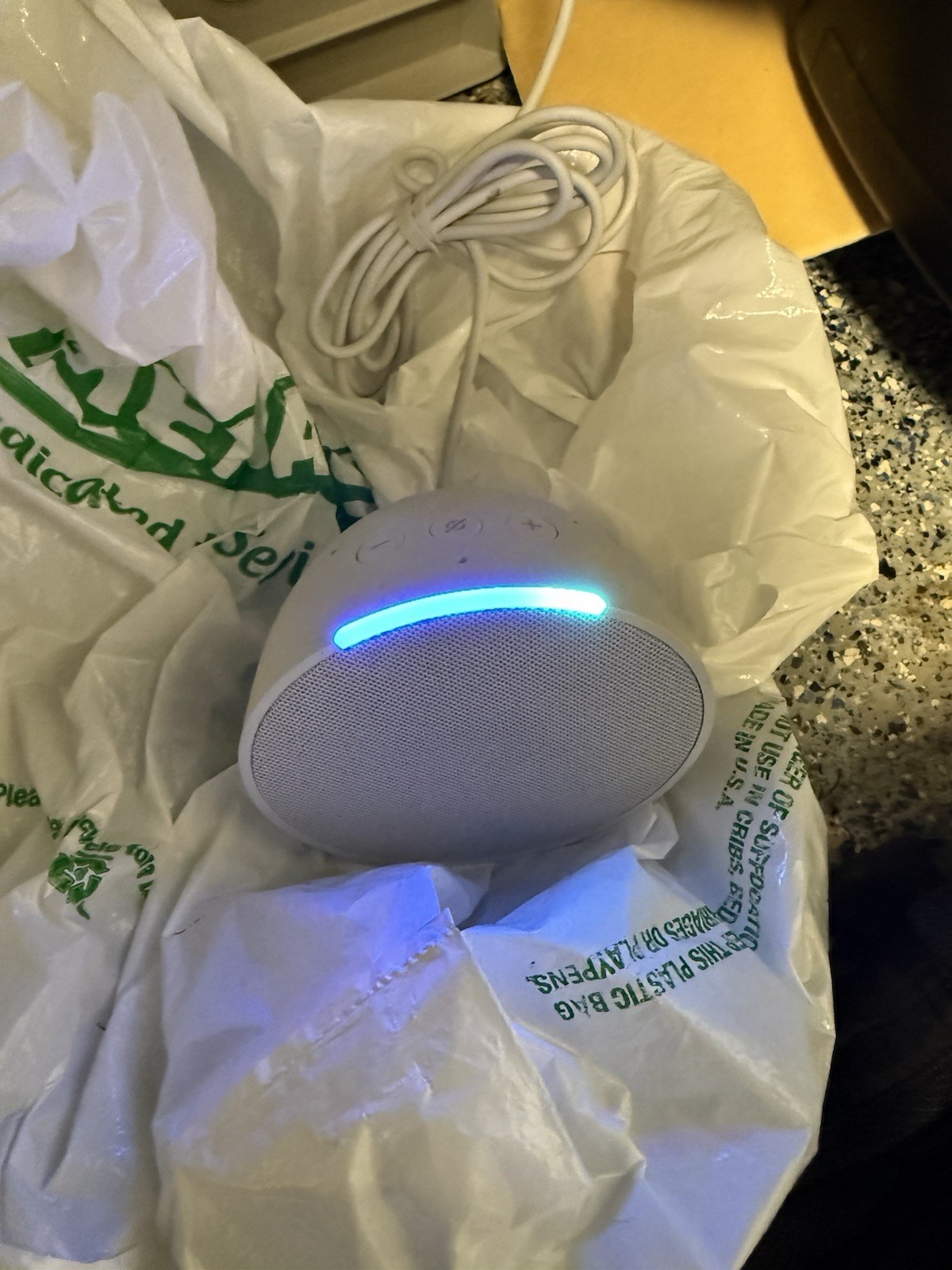 Amazon Echo Pop Smart Speaker Glacier White Alexa C2H4R9 And Power Cord Used