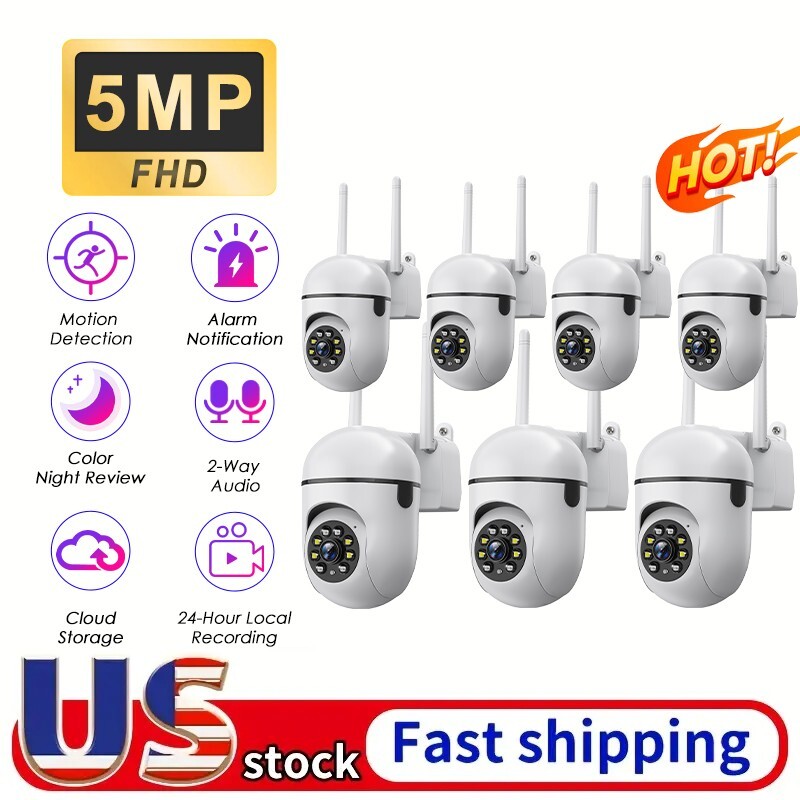 7PCS 5MP PTZ Wireless WIFI CCTV Security Camera Color Night Vision 2-Way Audio