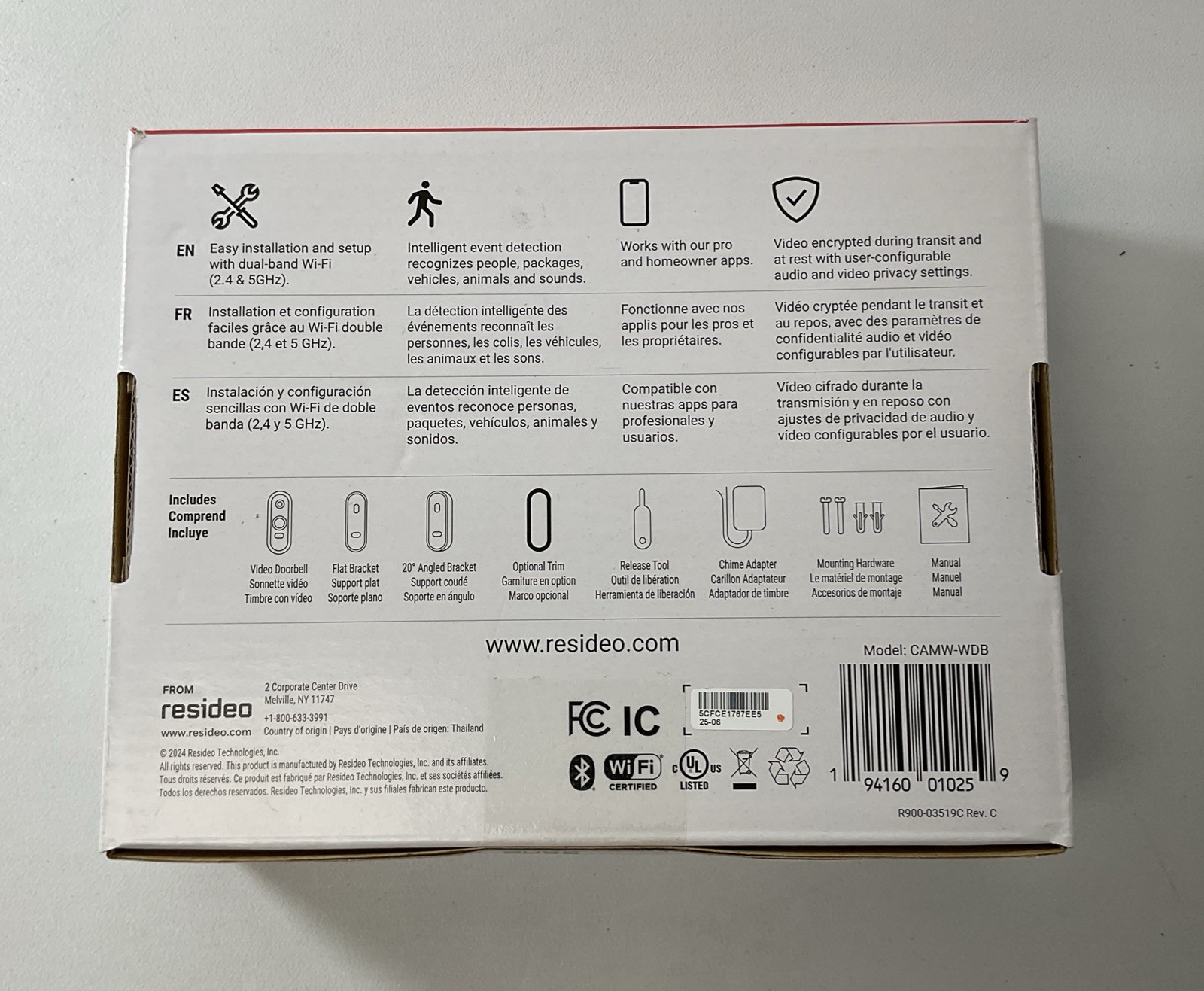 First Alert VX1 HD Video Doorbell W/Intelligent Event Detection – CAMW-WDB – NEW