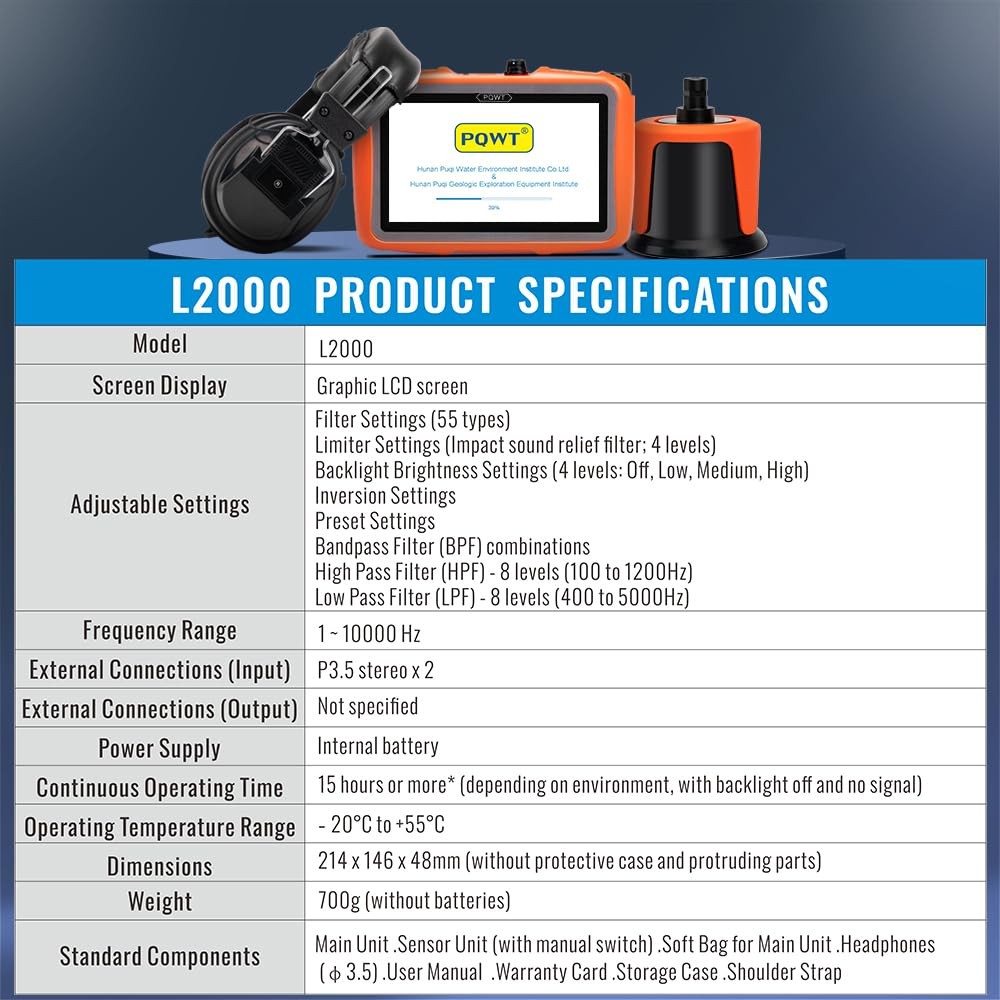PQWT L2000 Outdoor Pipe Water Leak Detector Middle Sensor Detecting for Depth 5m