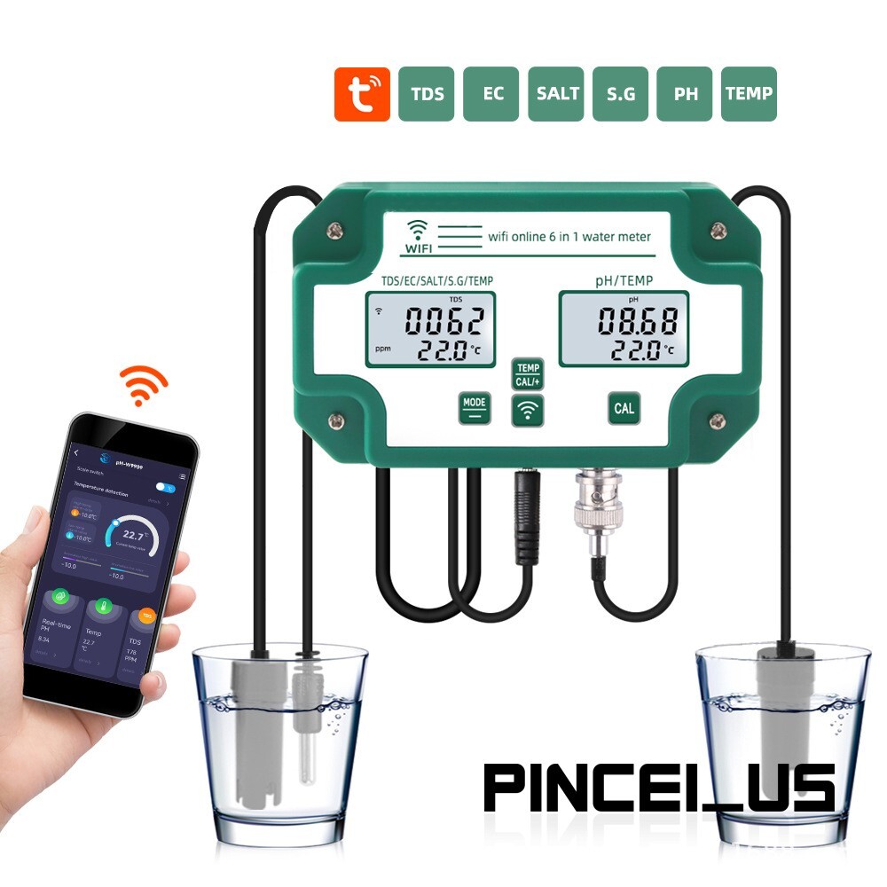Wifi Online 6 In 1 Water Quality Meter TDS/EC/SALT/S.G/TEMP/PH YY-W9909 pe66