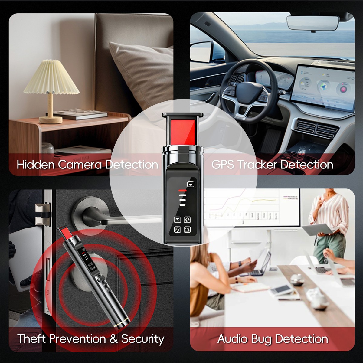Mini RF Detector 4 Sensitivity Levels 20H Battery Type-C Rechargeable for Travel