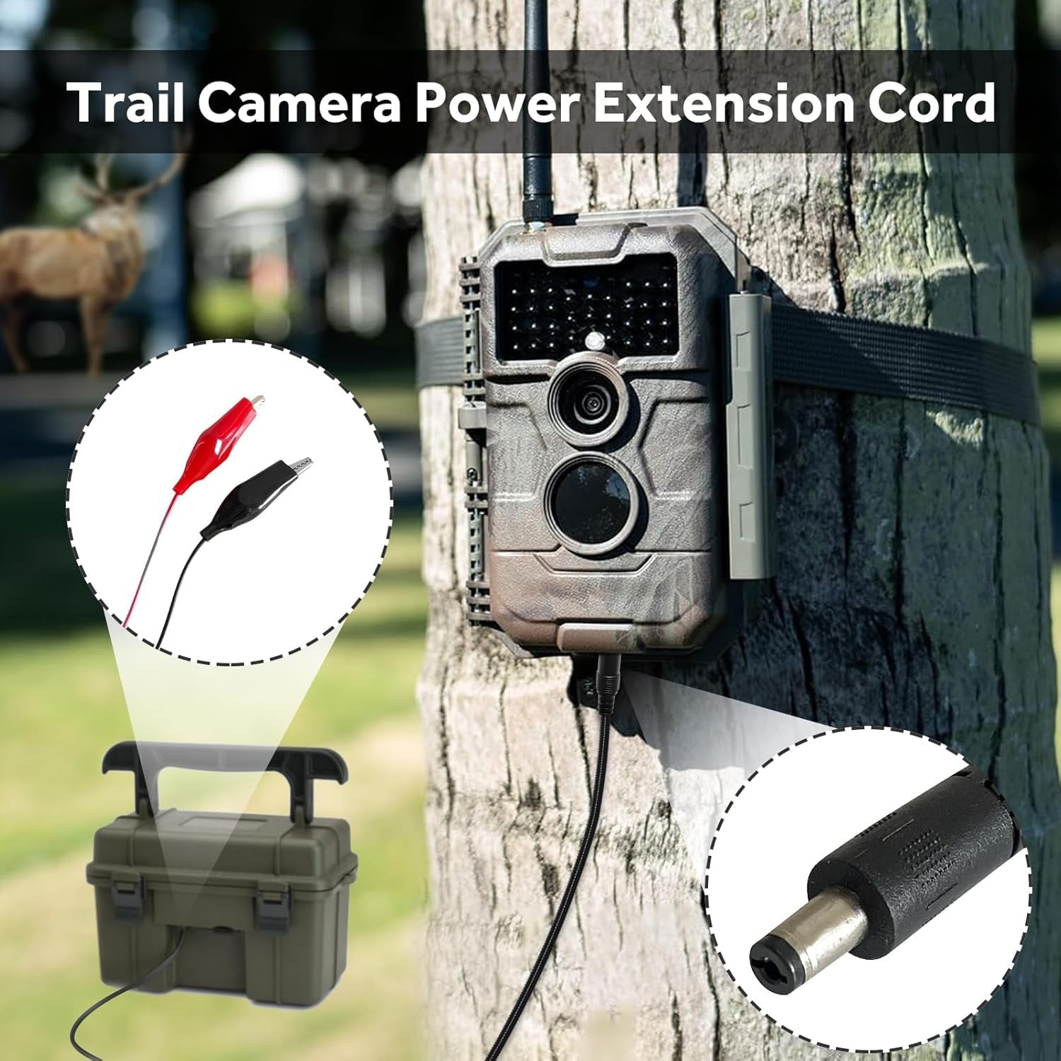 2 Pcs Chew-Resistant Trail Camera Power Cables, Compatible 79 inches, Black