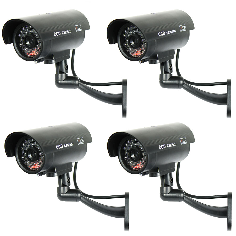 4 Pack IR Bullet Dummy Fake Surveillance Security Camera CCTV with Record Light