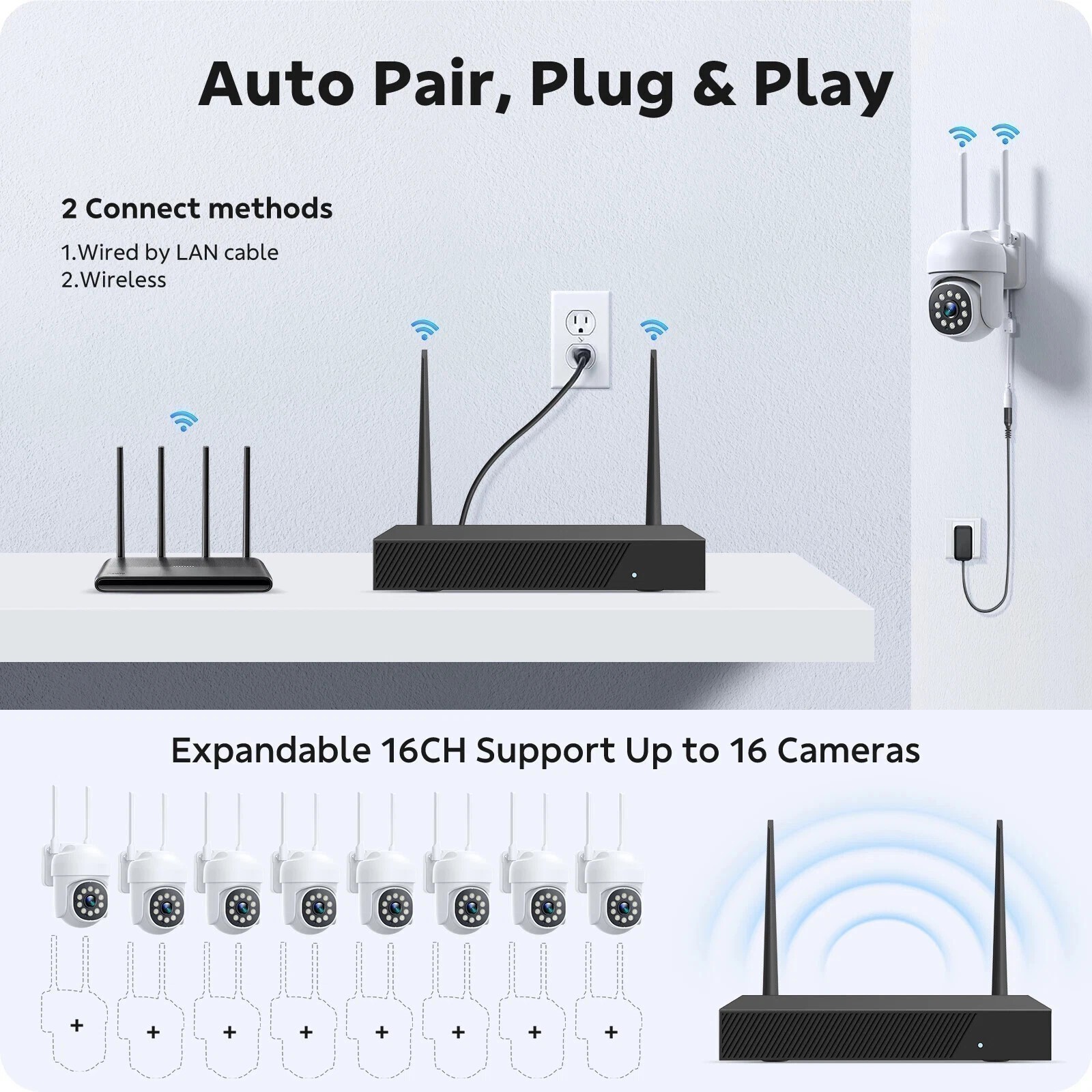 8/16 Pcs PTZ Cameras Wireless CCTV Security Camera System Outdoor WiFi 16CH NVR