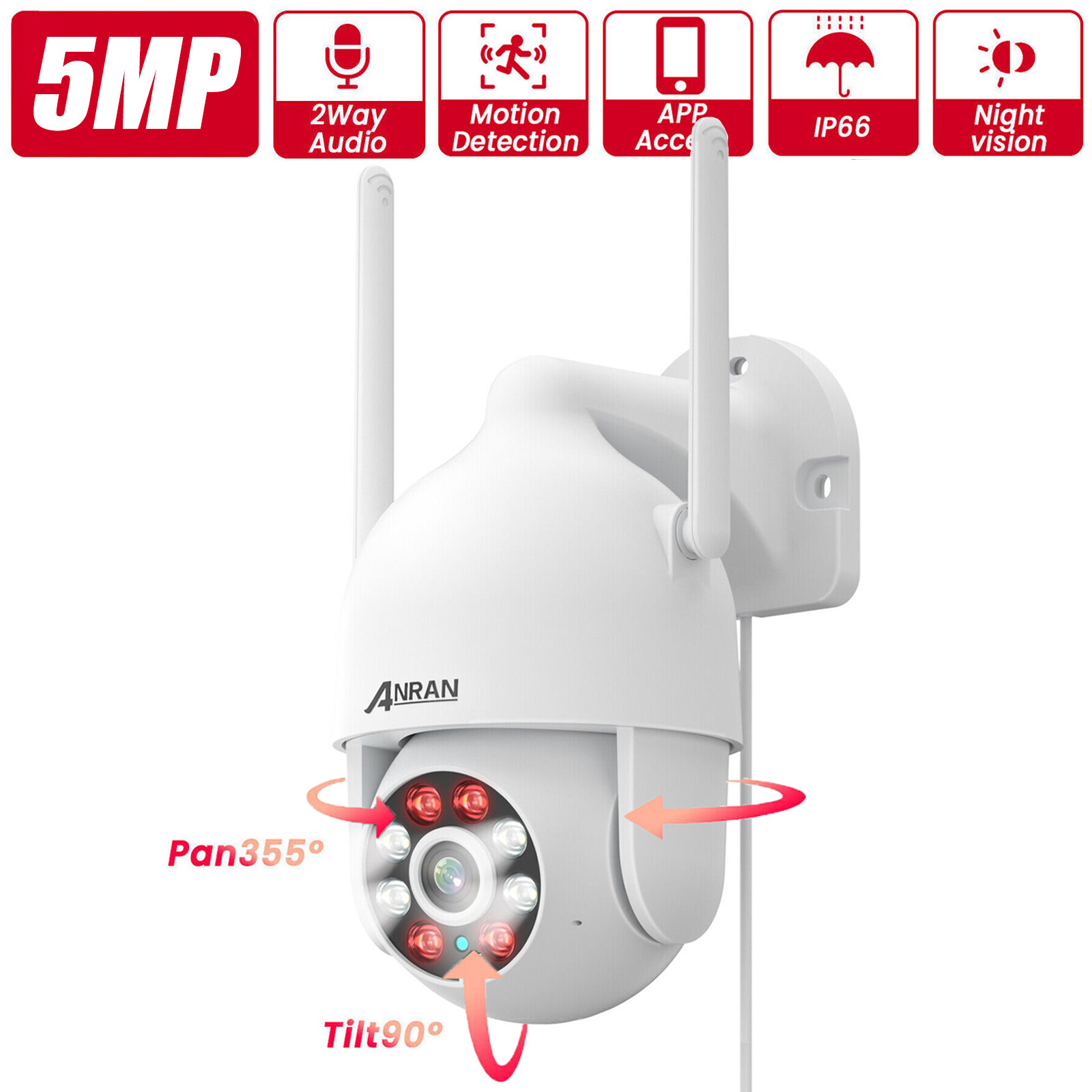 ANRAN Wireless WiFi Security Camera Smart 360° PTZ 2way Audio Outdoor 3MP/5MP