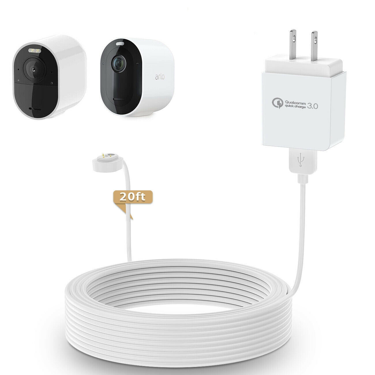 Holaca 20ft/6m Weatherproof Outdoor Charging Cable &Adapter for Arlo Pro 4/Ultra