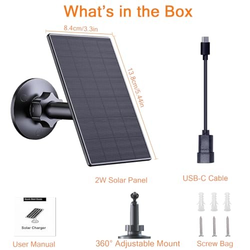 2W Solar Panel for Security Cameras, Solar Charger with Micro USB 2 Pack-Black