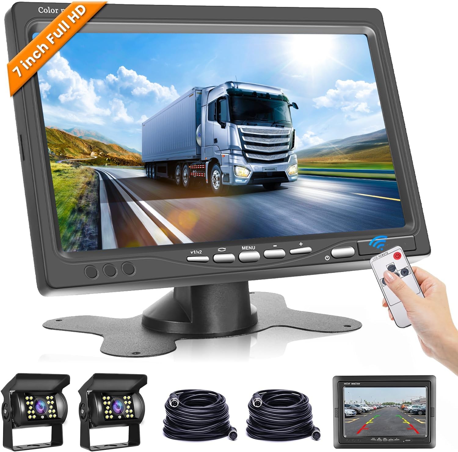 Dual Backup Camera Monitor System for Truck, RVs,-7 Inch LCD Screen 7