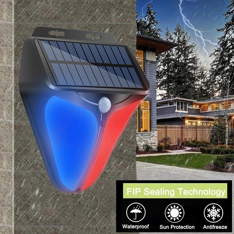 2/4X Solar Alarm Light Strobe Light Wireless Motion Sensor Detector Outdoor LED