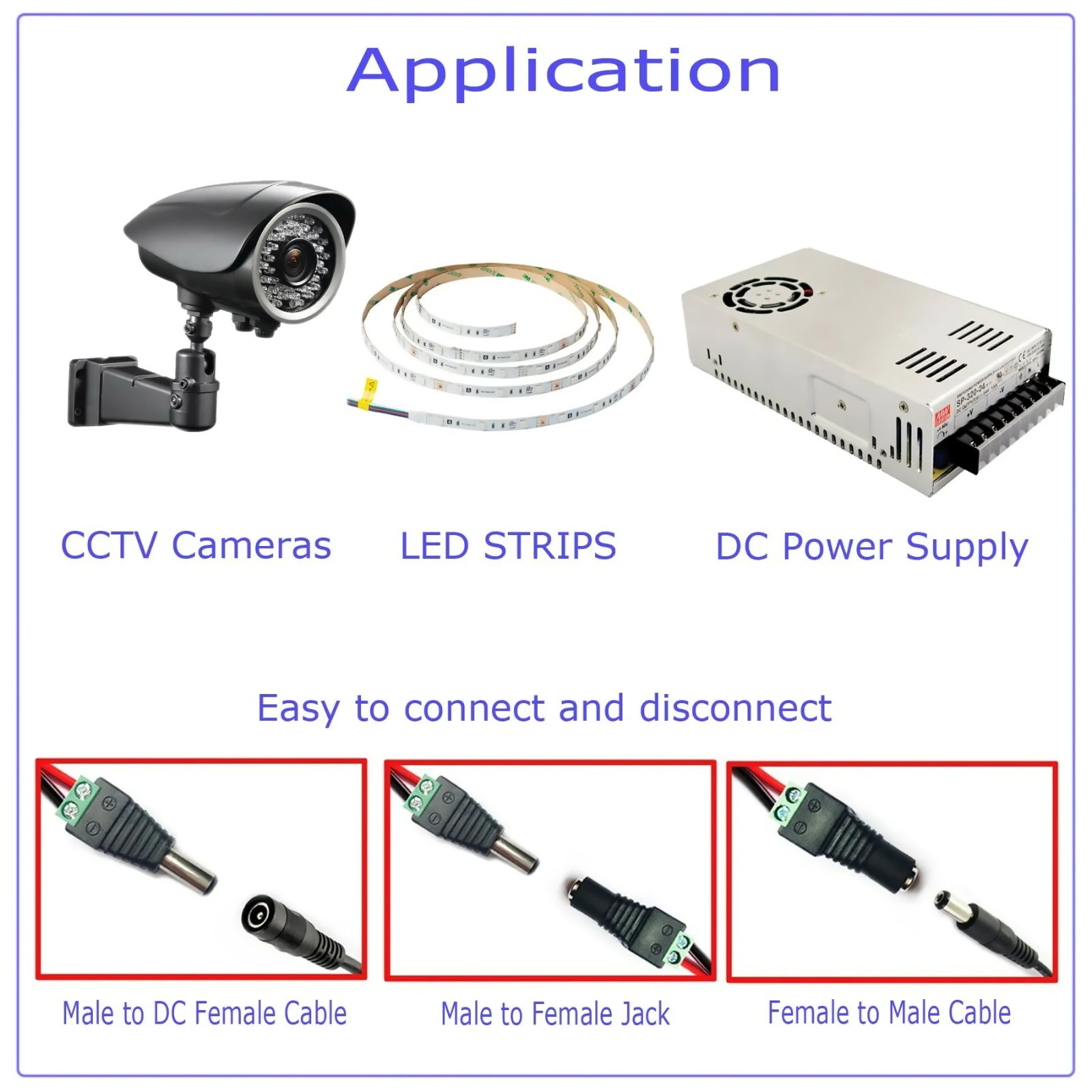 DC Power Plug Male Female Jack Connector 2.1 x 5.5mm Adapter CCTV Video 10PCS