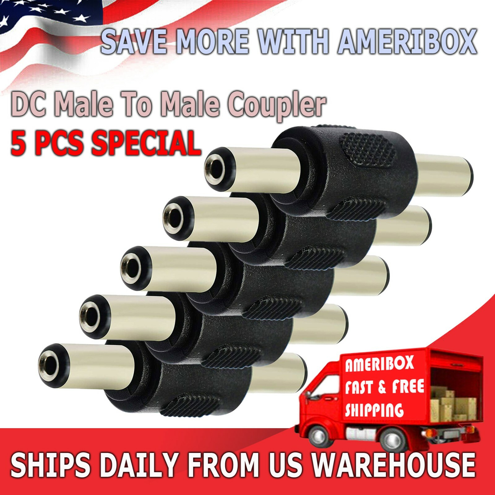 5x DC Coupler Male to Male M/M 5.5mm x 2.1mm Barrel Jack Power Connector Plug