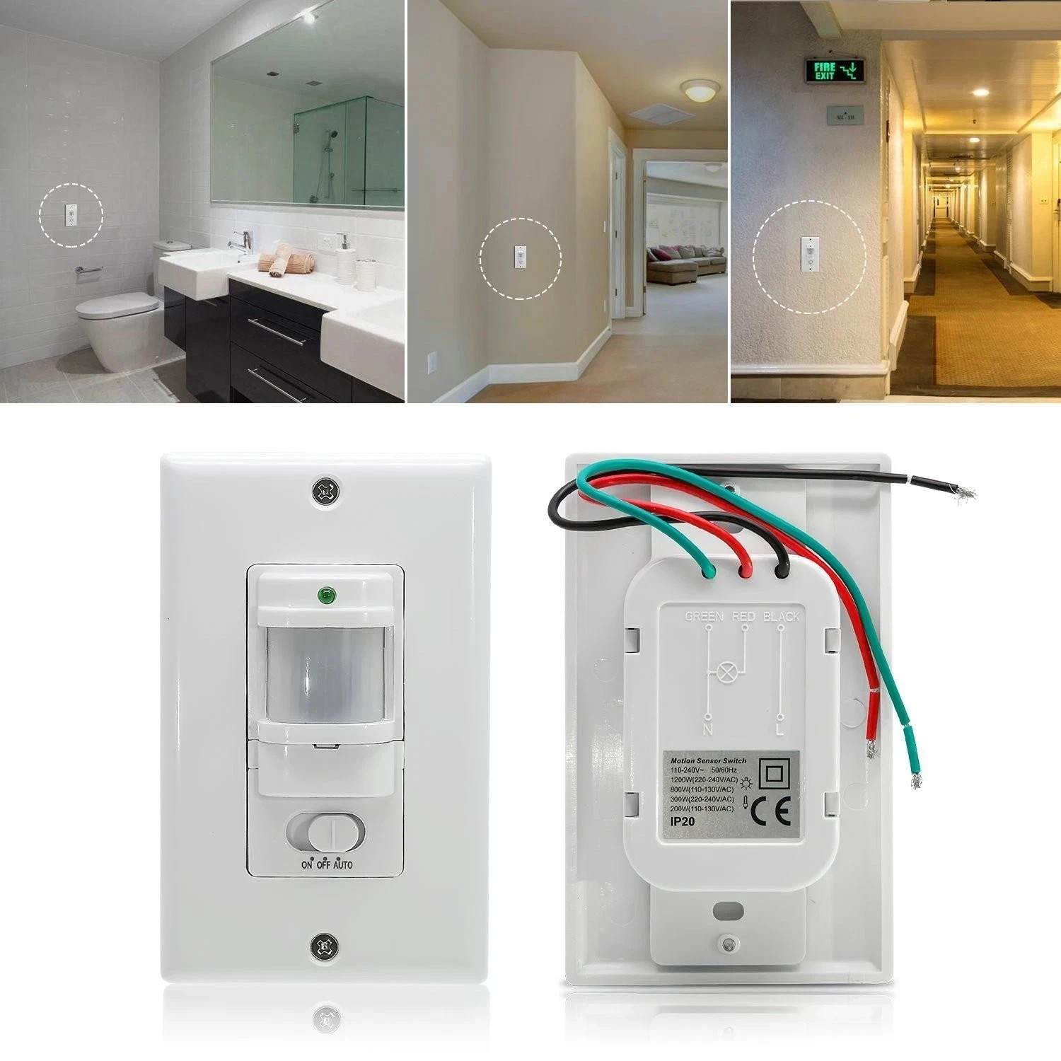 BS033C 110v Motion Sensor Light Switch 180 Degree View Occupancy Sensor Switc…