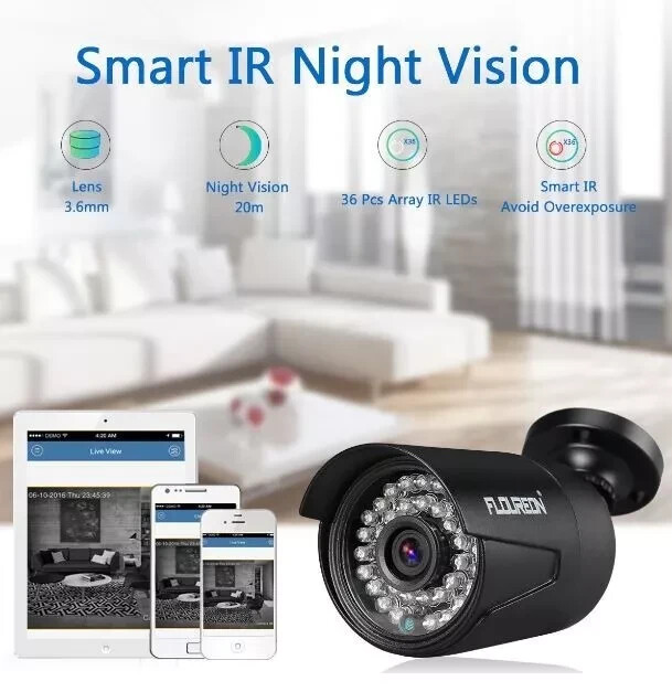 Floureon Security Camera NTSC System 4 AHD Cameras, 720P, 4CH DVR