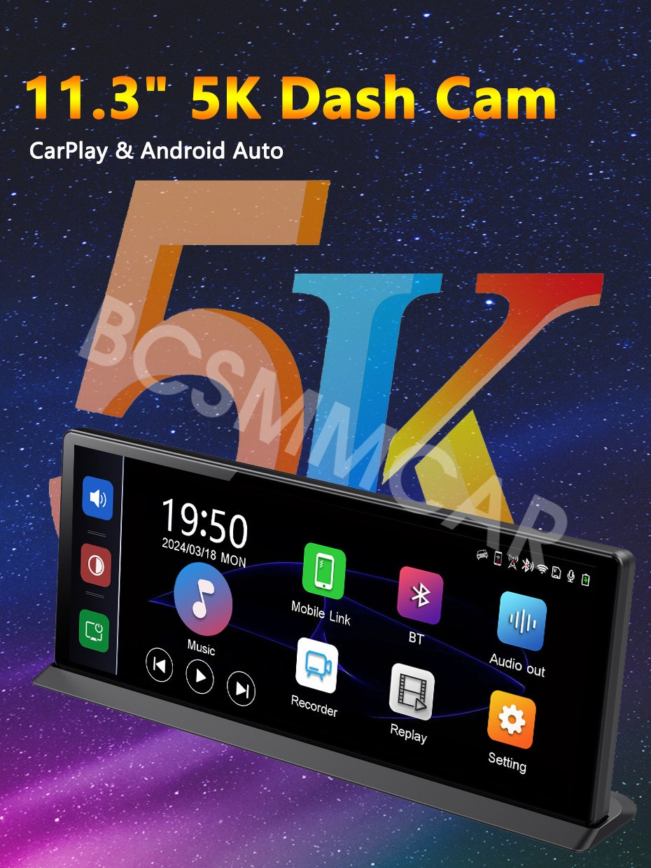 5K Dash Cam Car DVR Front Rear Camera Parking Monitor For Apple Carplay With Cam