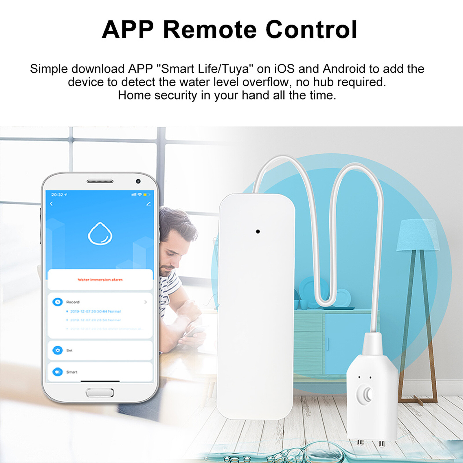 Smartlife App Water Water Leak Detector Overflow Alarm Control Y2C0