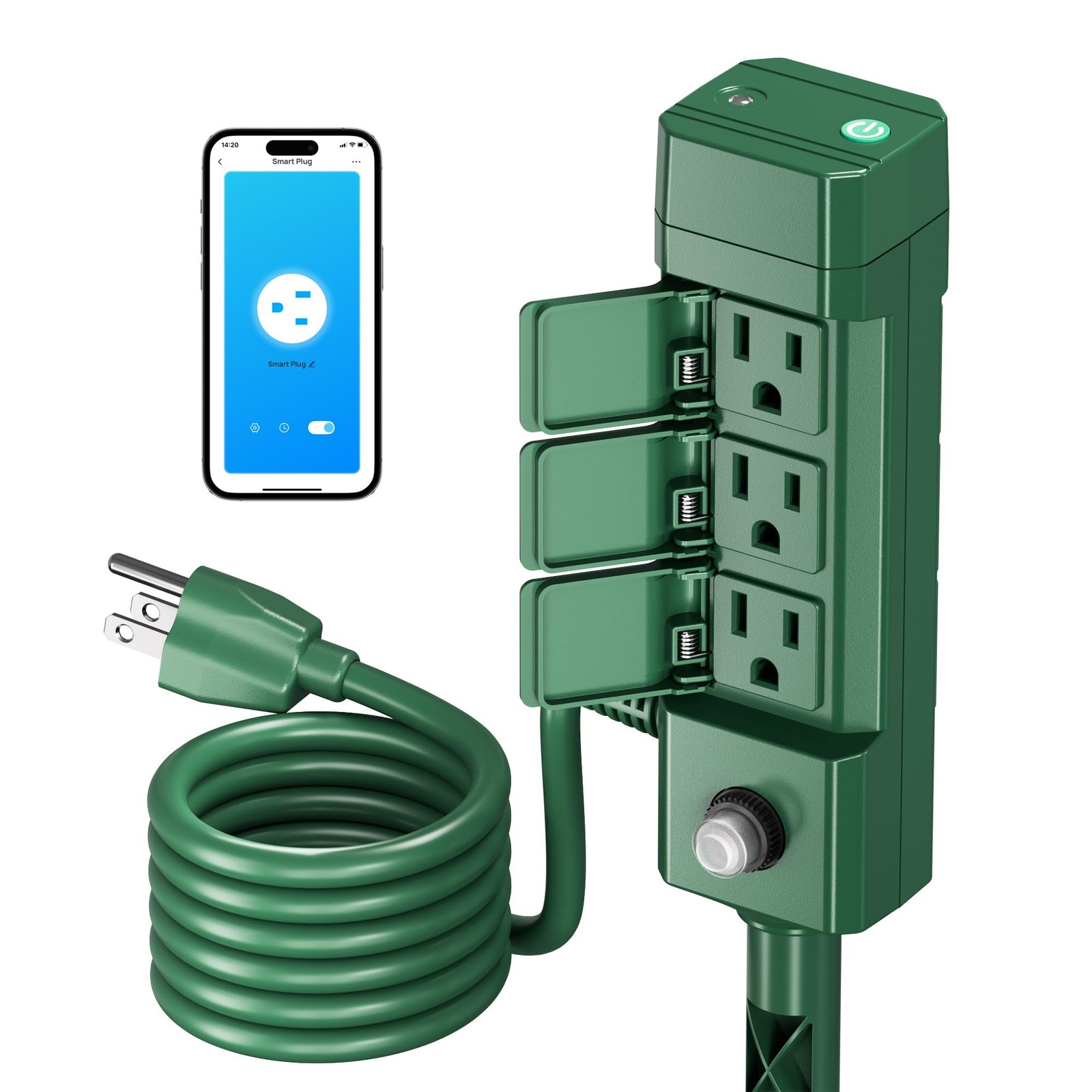 HBN Outdoor Smart Plug Waterproof WiFi Outlet Timer with 13WT, Green