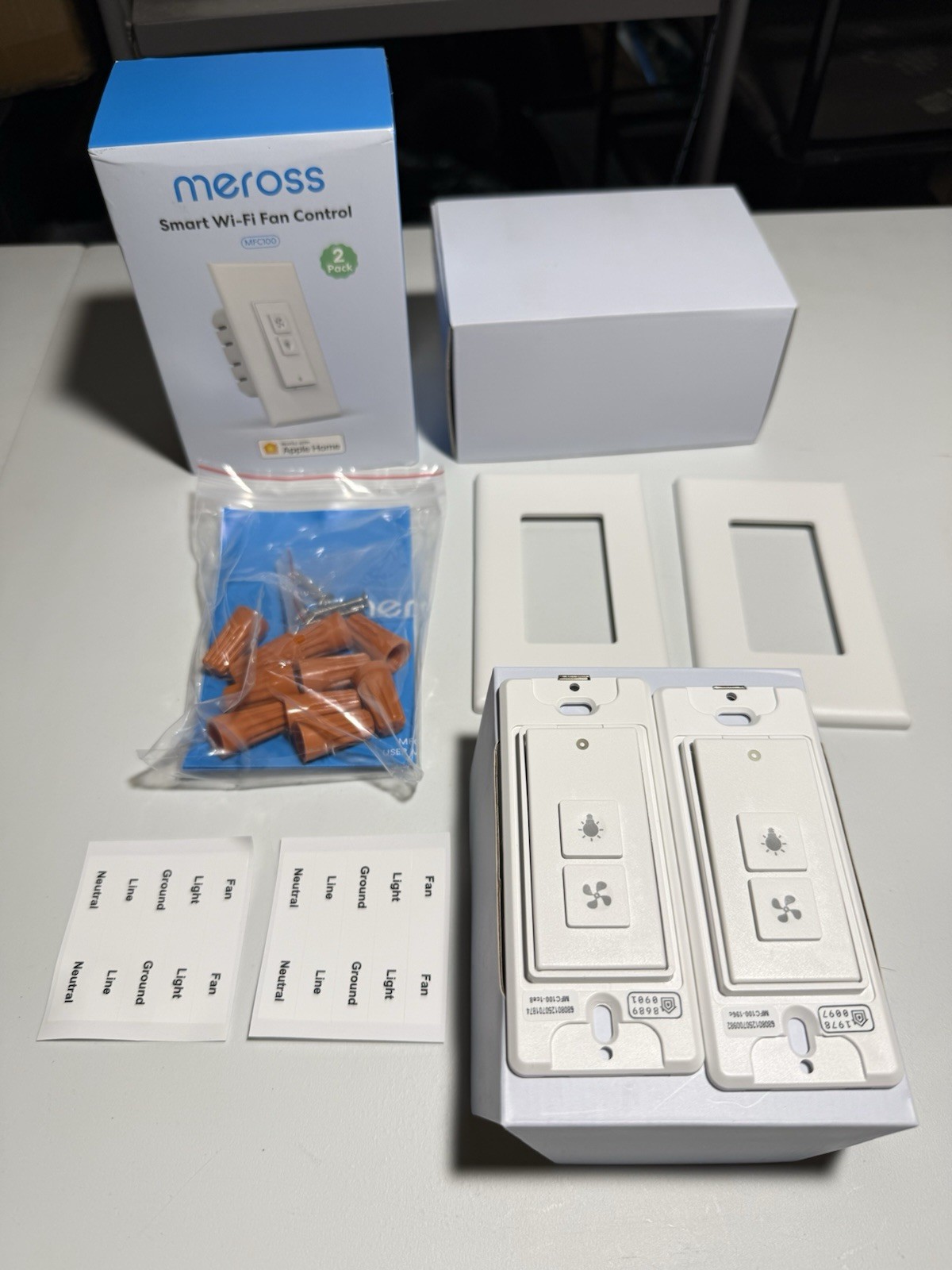 Meross Smart Wi-Fi Fan Control & Dimmer Switch MFC100, 2 Pack (Open Box, New)