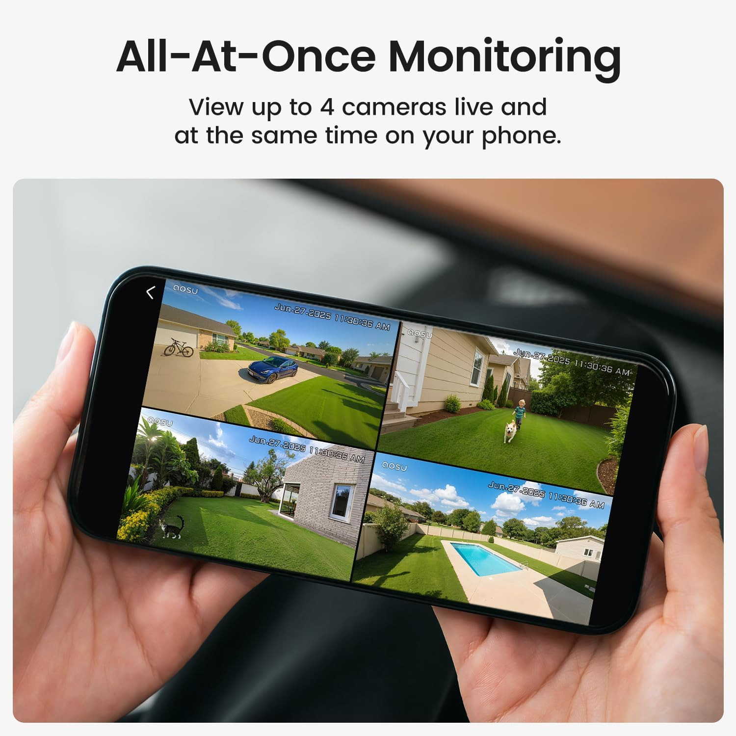 Wireless Solar Security Cameras, 2K Night Vision, 4-Cam Kit, No Subscription