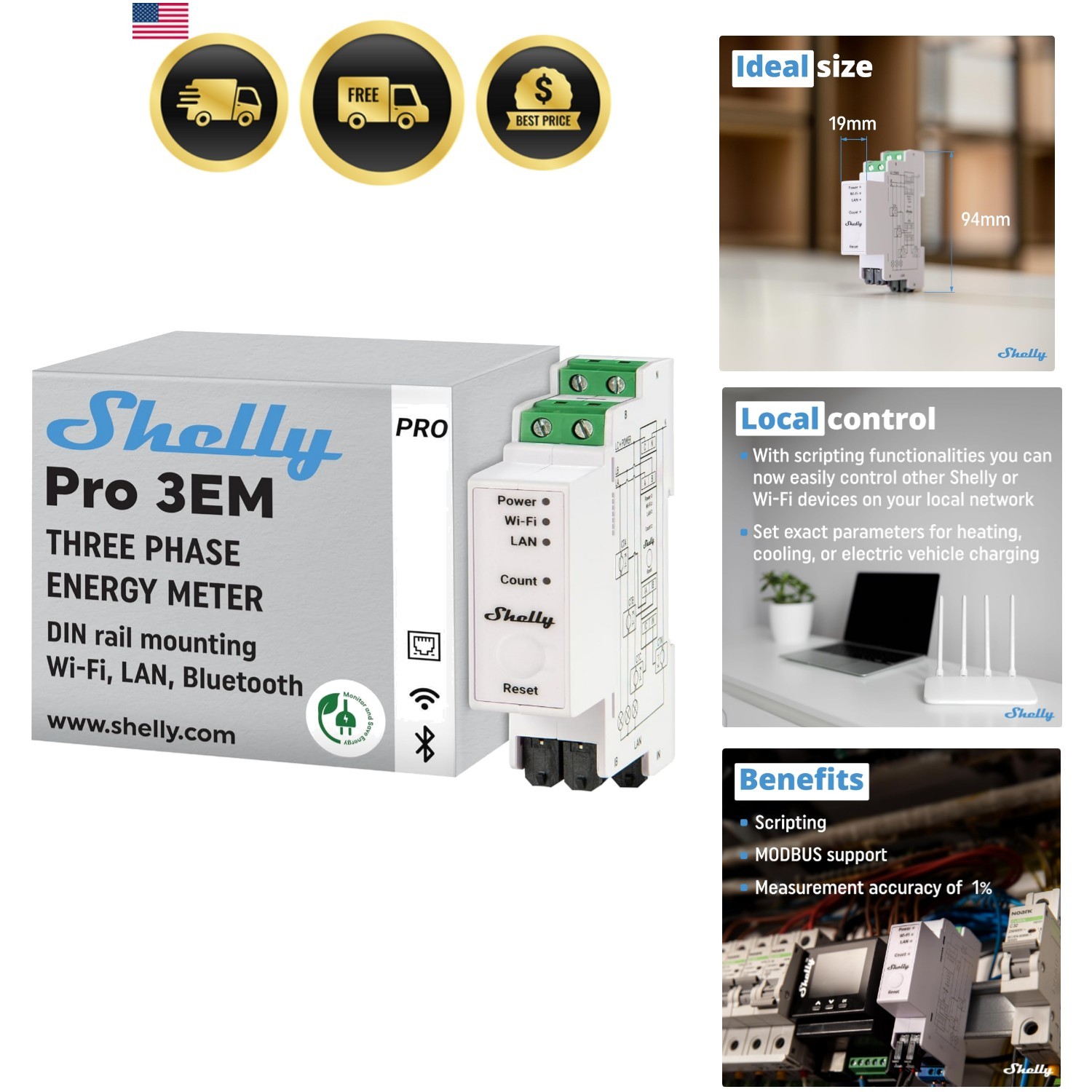 Pro 3EM 120A | Wi-Fi & LAN, 3-Phase Smart Energy Meter | 2-Way Consumption | …