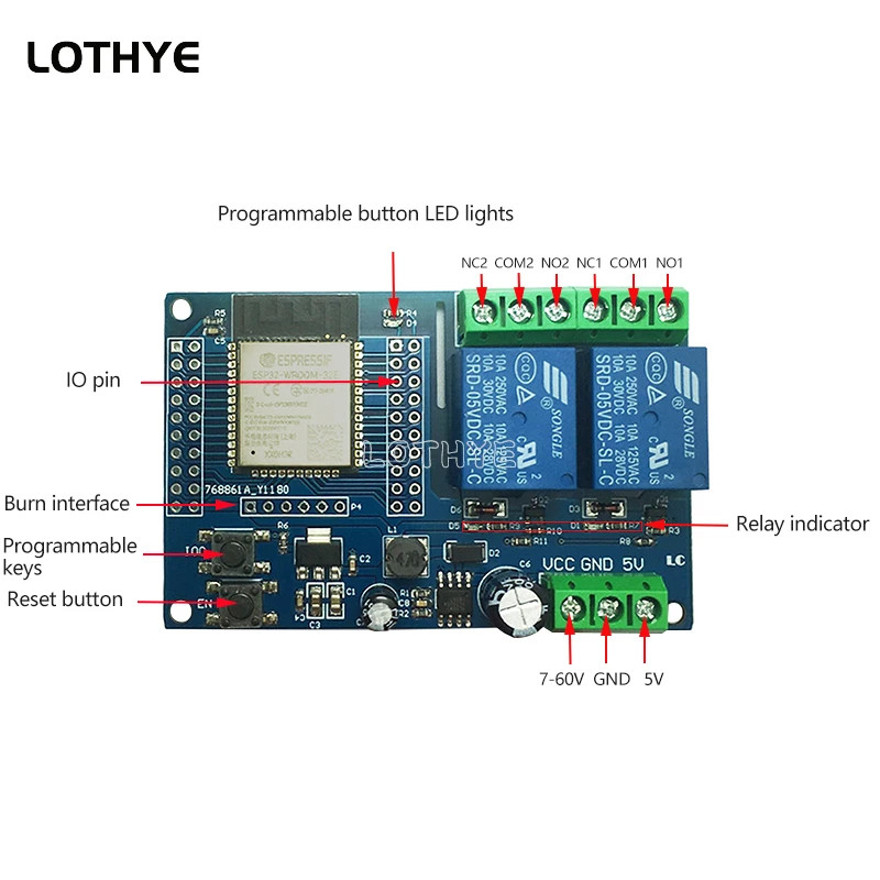 ESP32 WROOM ESP32 Dual Channel Wifi Bluetooth Relay Module Secondary Development