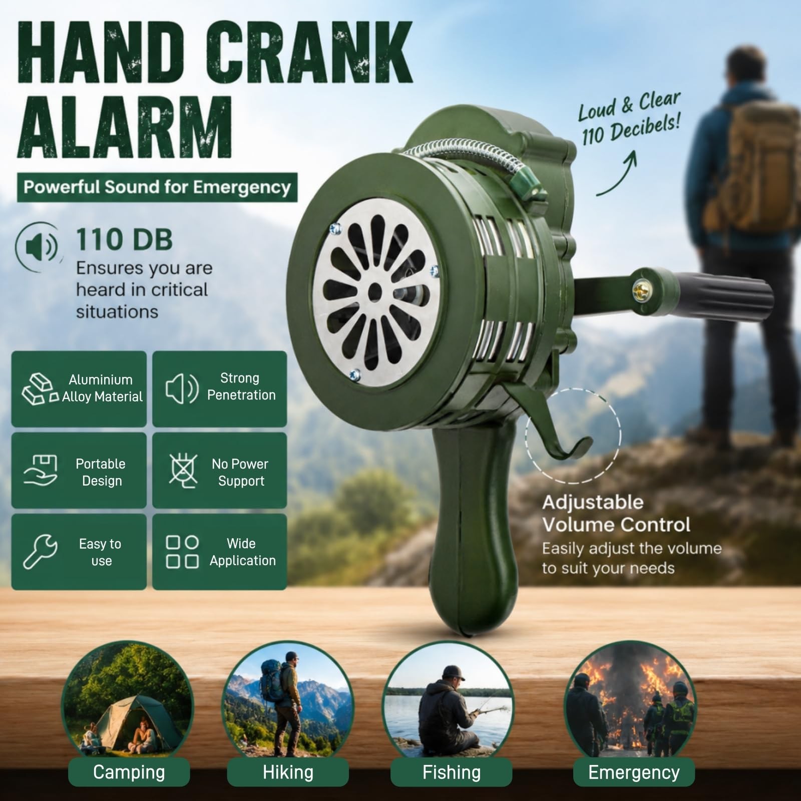 Hand Crank Siren Horn, 110 DB Loud Safety Manual Siren, Portable Metal Manual…