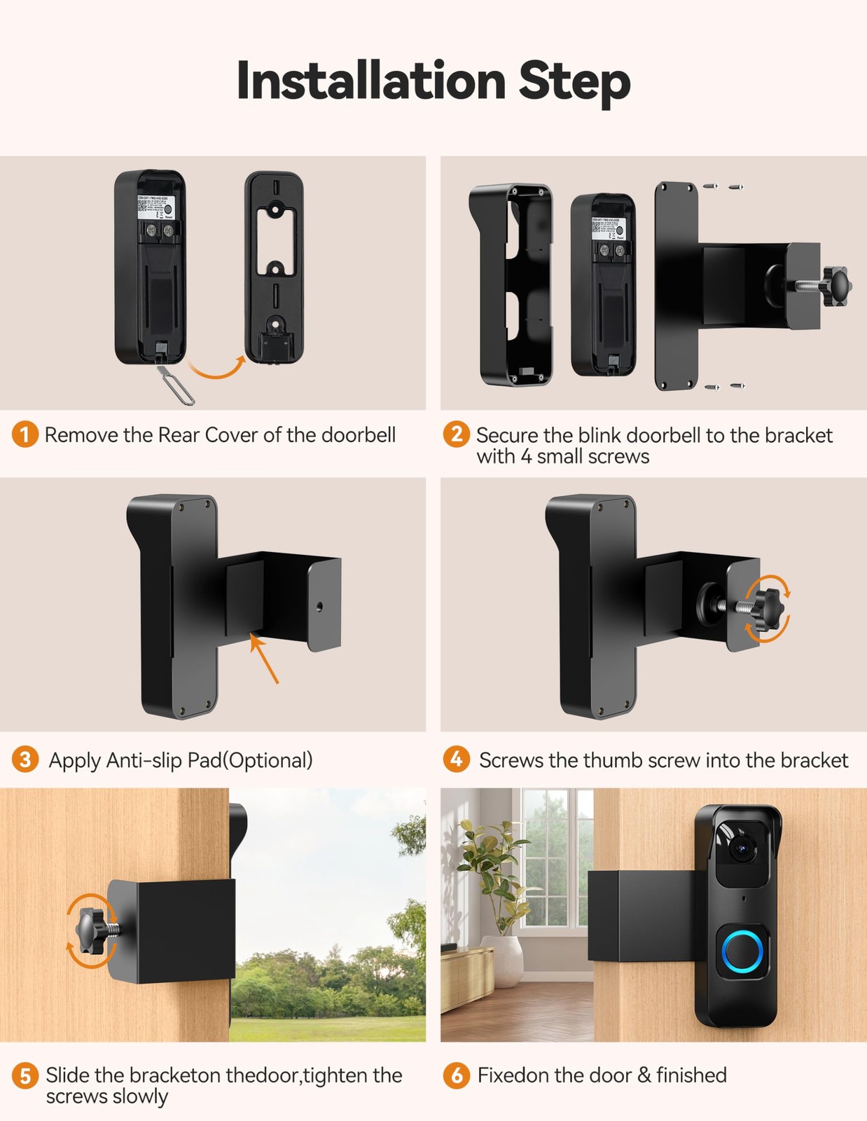 Anti-Theft Blink 1st Gen Doorbell Mount Bracket 1.8*1.1*5.7 inches, Black