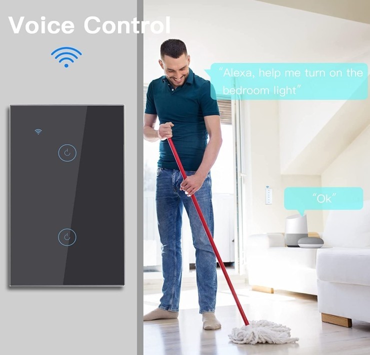 BSEED Smart WiFi Light Switch 2‑Gang Touch Black Alexa Google Tuya 3‑Way