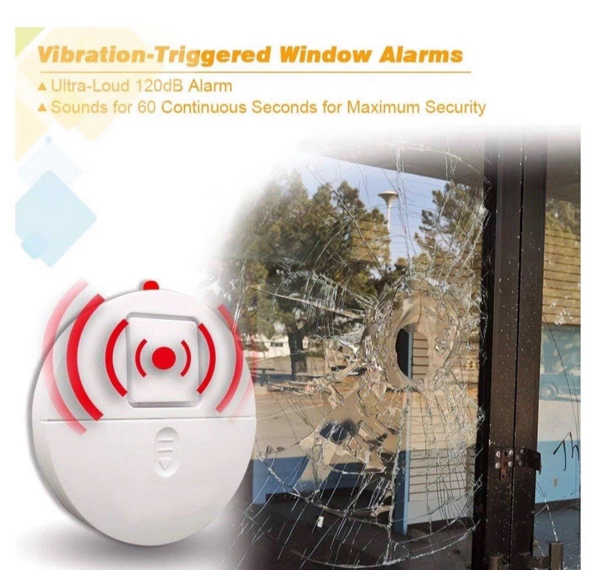 Window Alarm System 4-Pack – Ultra-Loud 120dB Alarms Advanced Vibration Sensors