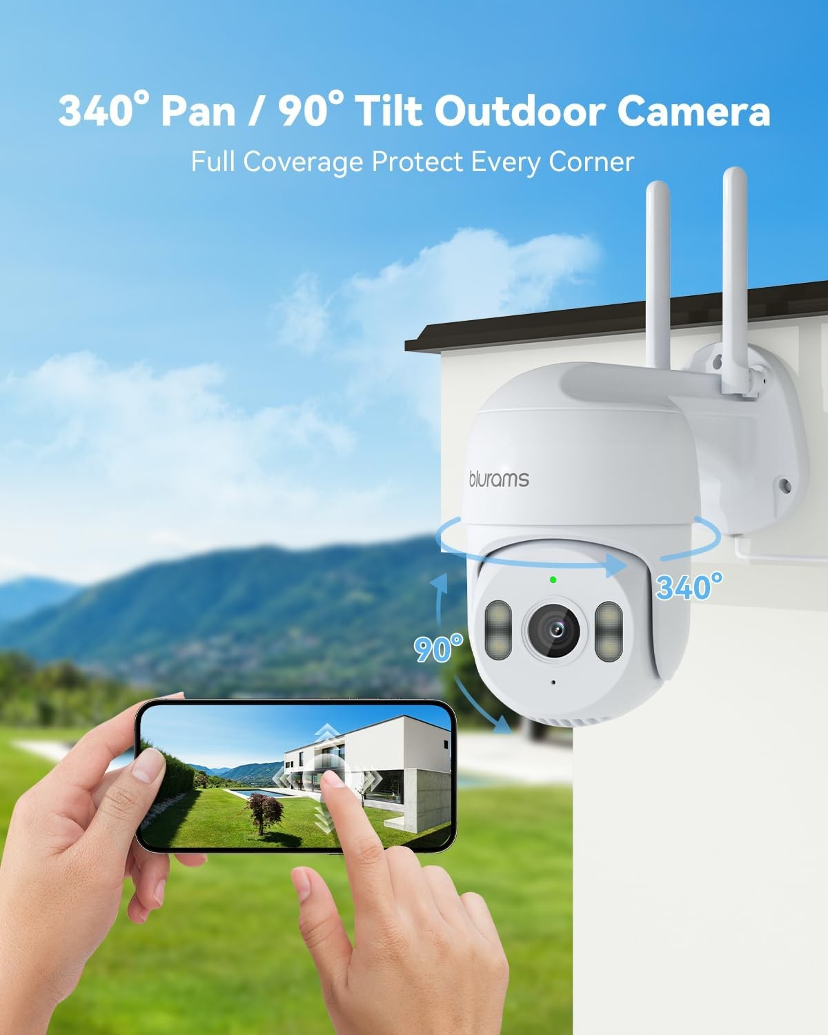 blurams 2K Security Camera Outdoor, 360° PTZ Cameras for Home White
