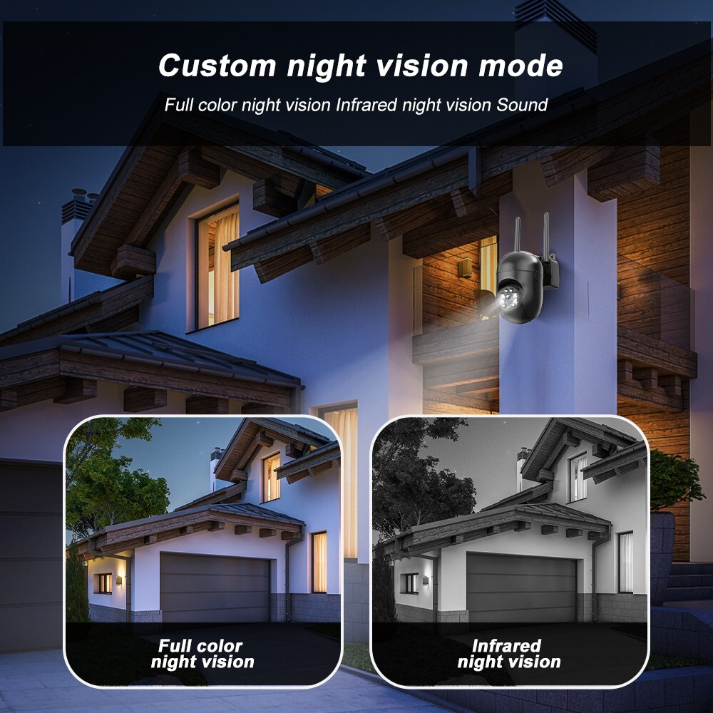 4PCS PTZ Wireless WIFI Security Camera 5MP Home System Color Night Vision Black
