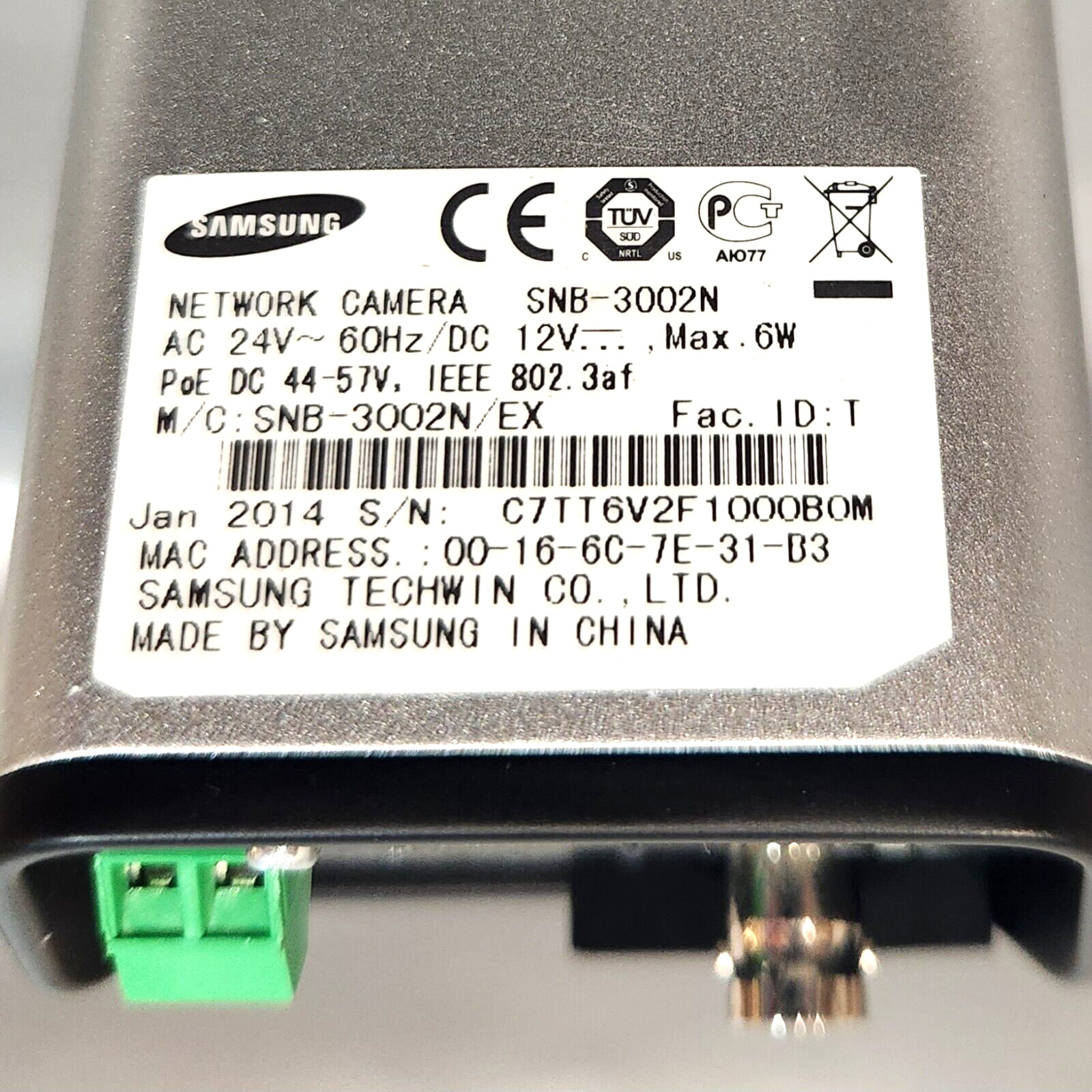 Samsung SNB-3002N H.264 MPEG-4 MJPEG multiple codec Network Box Camera