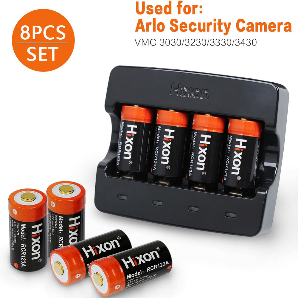 Hixon 8 Pack 3.7V CR123a Rechargeable Li-Ion Batteries & Charger for Arlo Camera