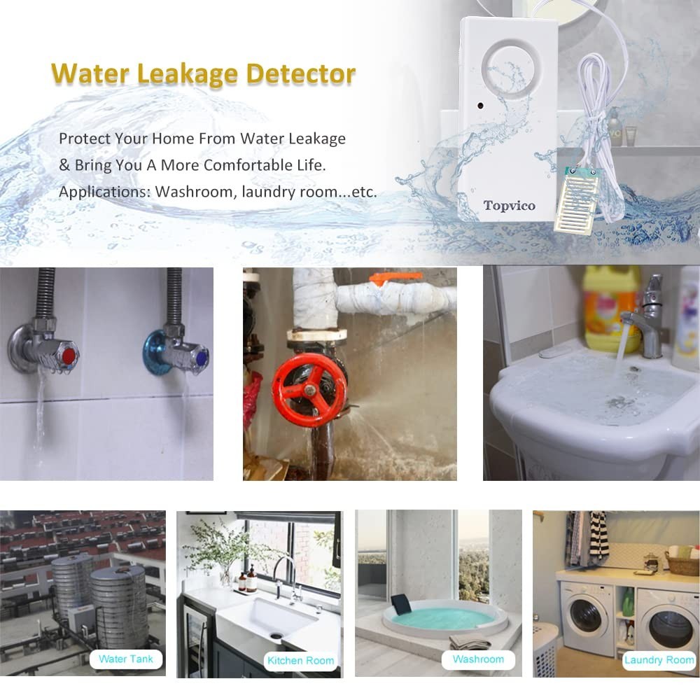 Leak Detector Water Alarm for Home, Basement, RV, Sump Pump – 120dB, 2 Pack