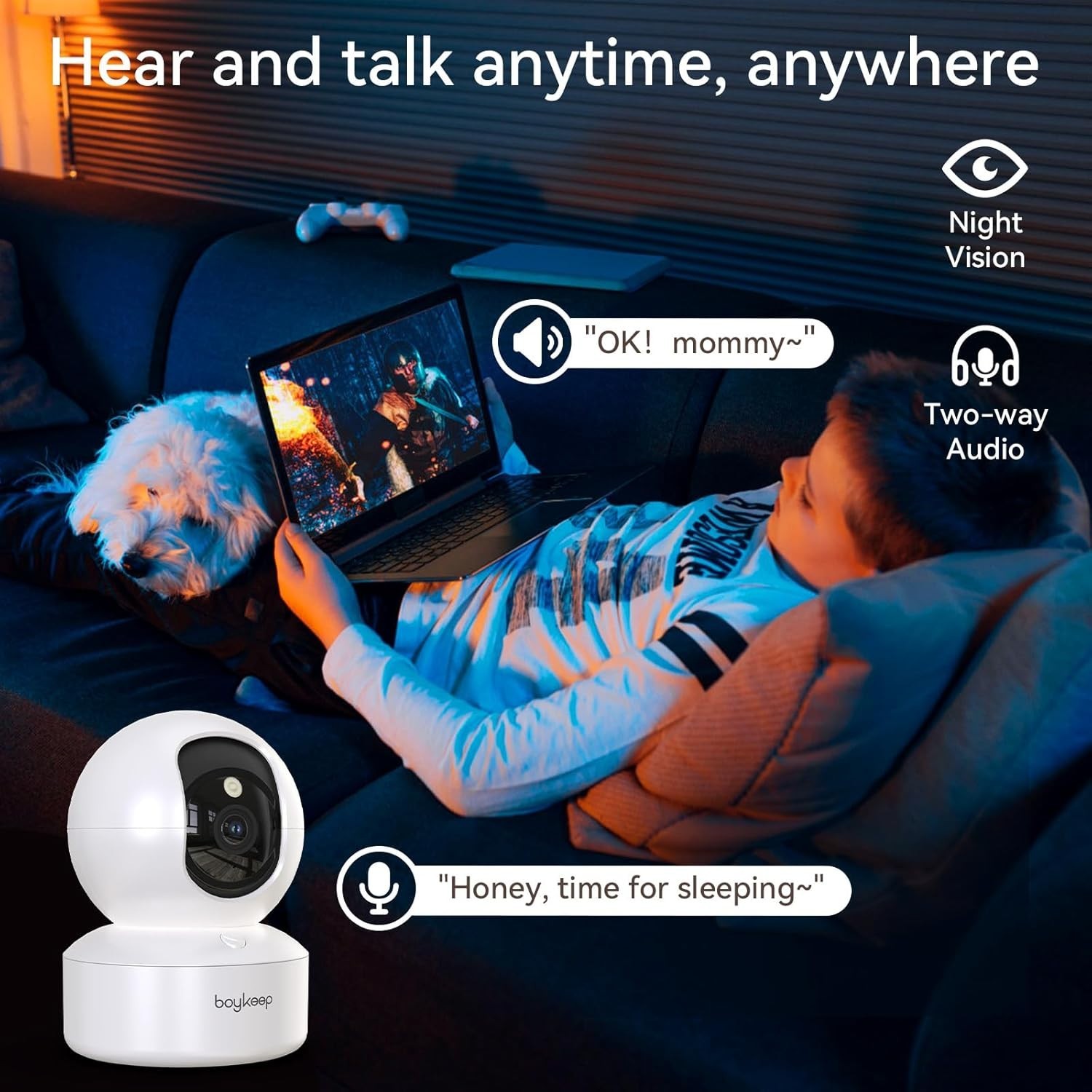boykeep Wireless 5G WiFi Security Camera 2K Smart Indoor Night Vision Wired Cam