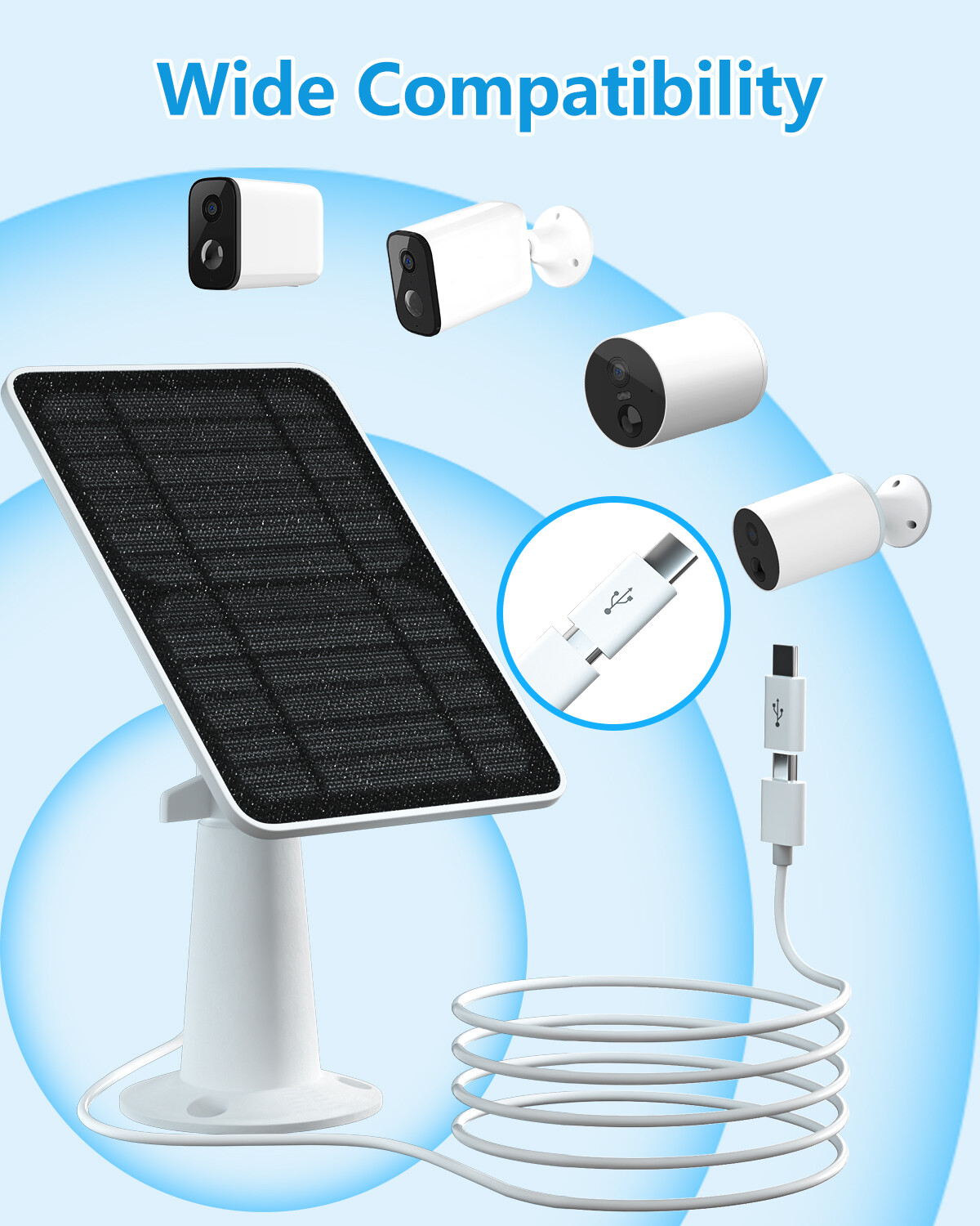 2-10Pack 4W Solar Panels For Wireless Security Camera Micro USB Type-C for Eufy