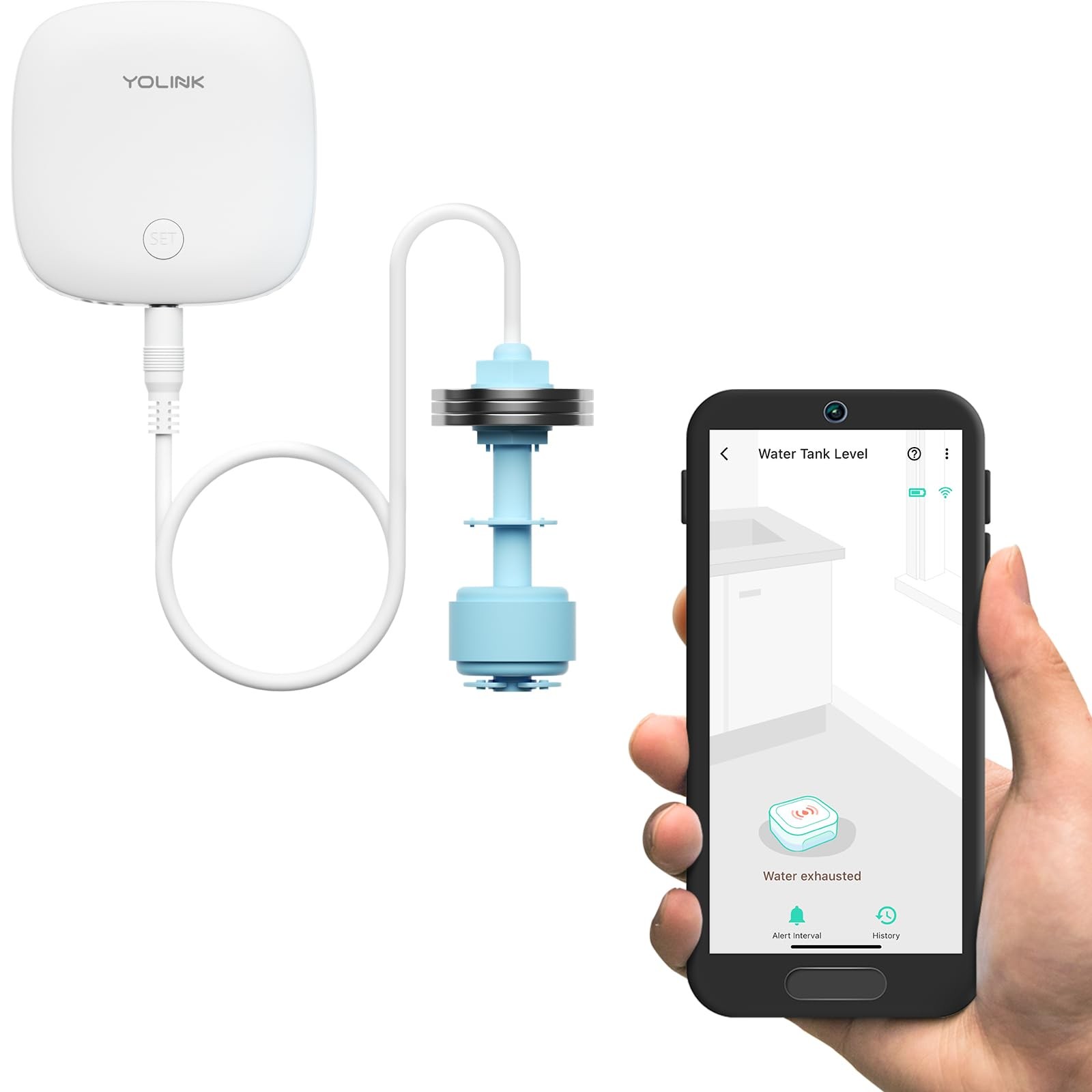 YoLink LoRa Smart Water Level Monitoring Sensor, Wireless Battery-Powered Flo…