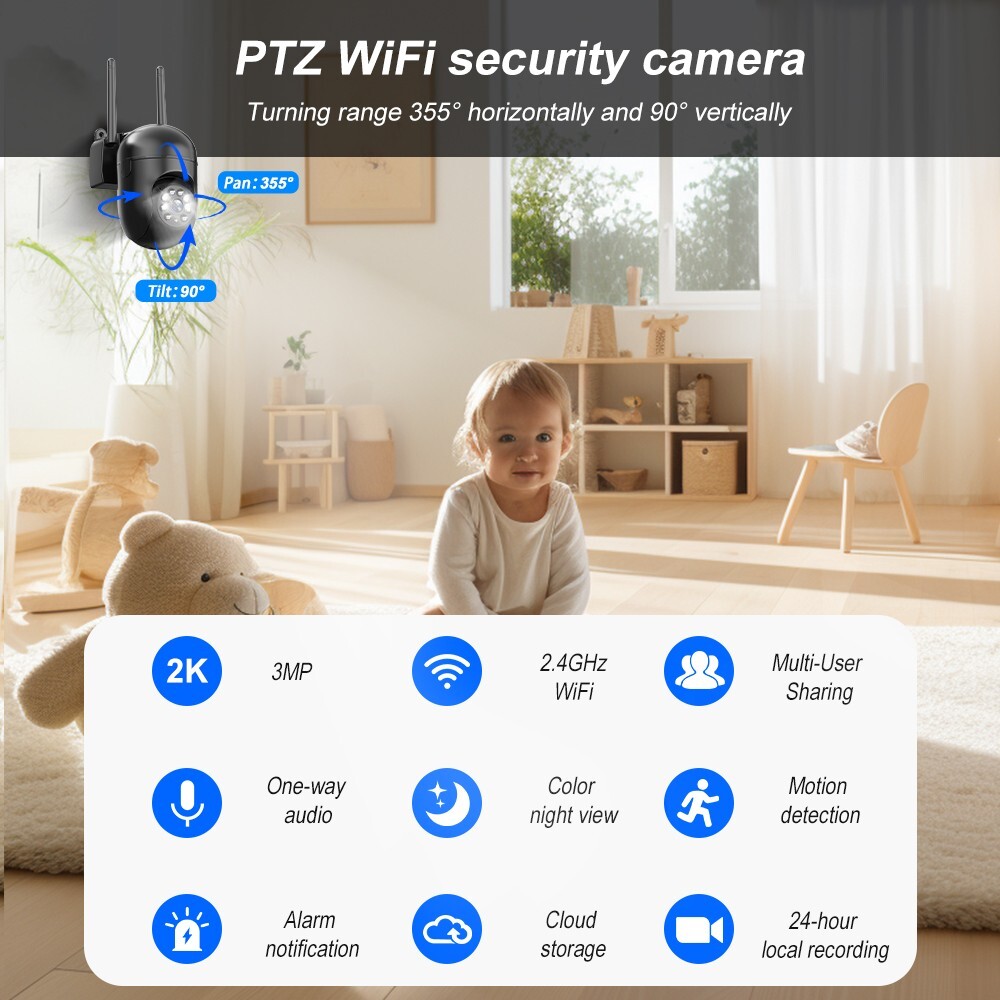 Sansco 5MP PTZ WIFI Home Security Camera Wireless IR Color 2-Way Audio