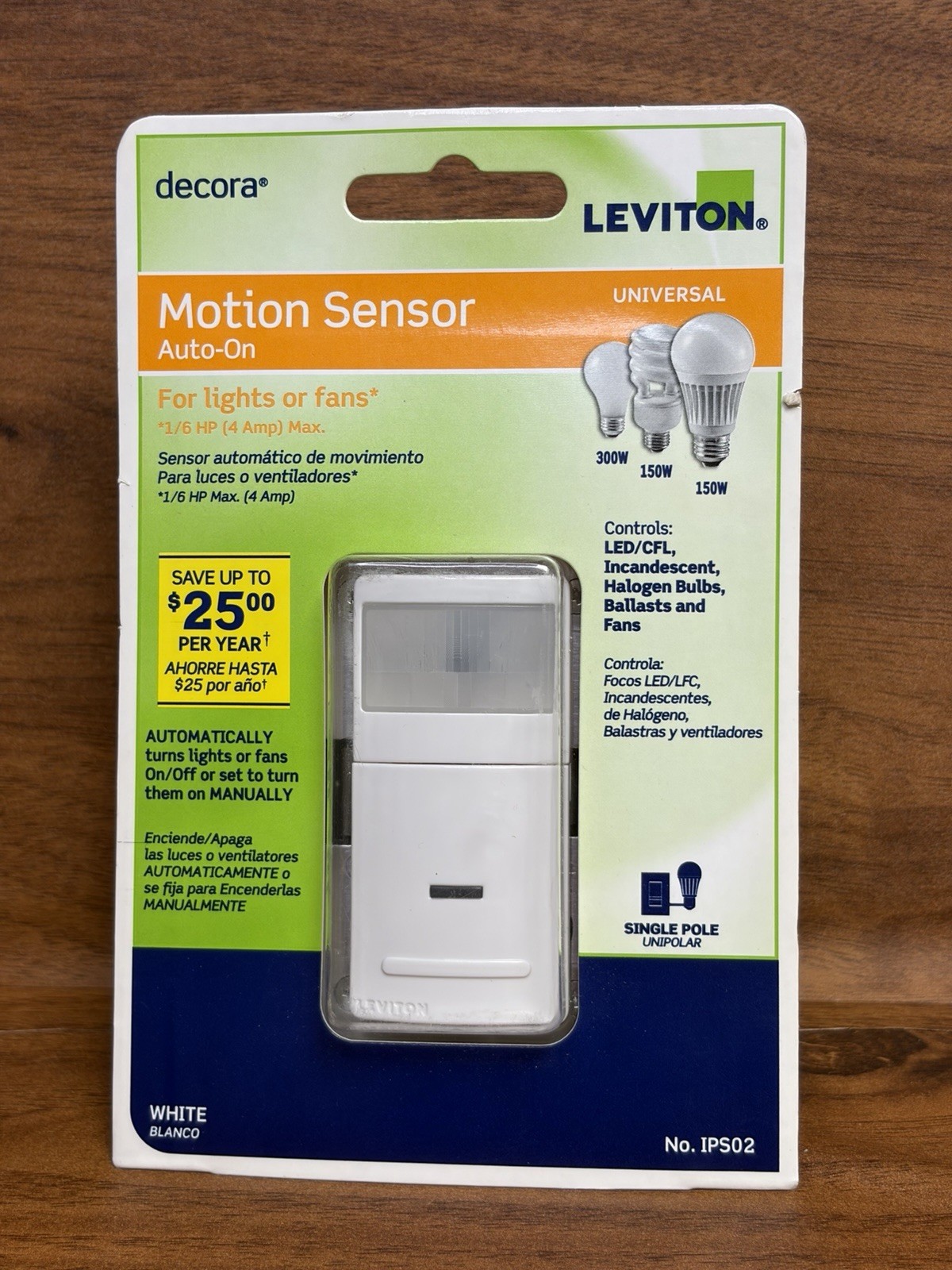 Leviton Decora IPS02-1LW Motion Sensor Auto-On Light Switch White NEW Sealed