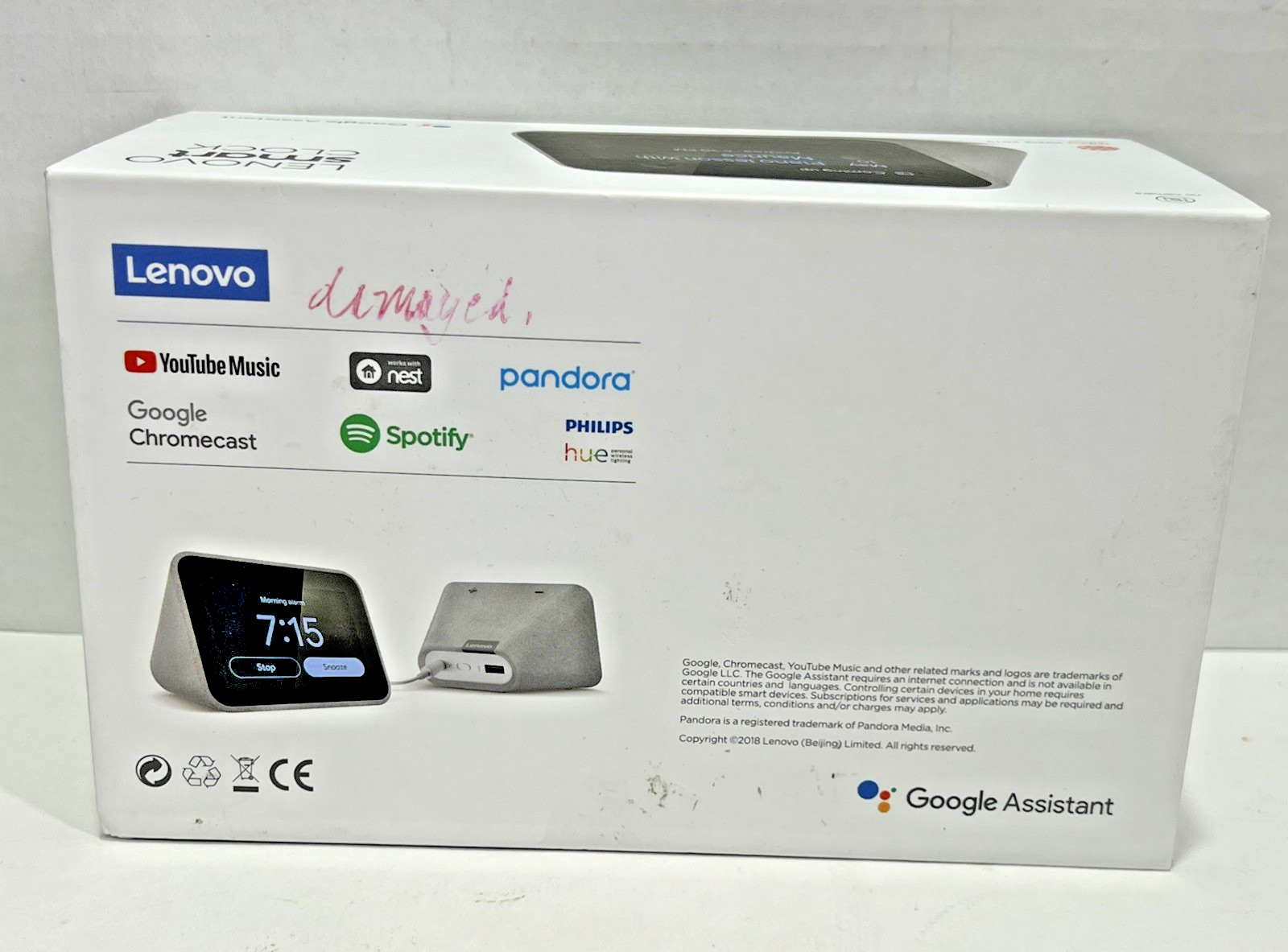 Lenovo Smart Clock 4-Inch LCD Android Smart Clock With Google Assistant Gray