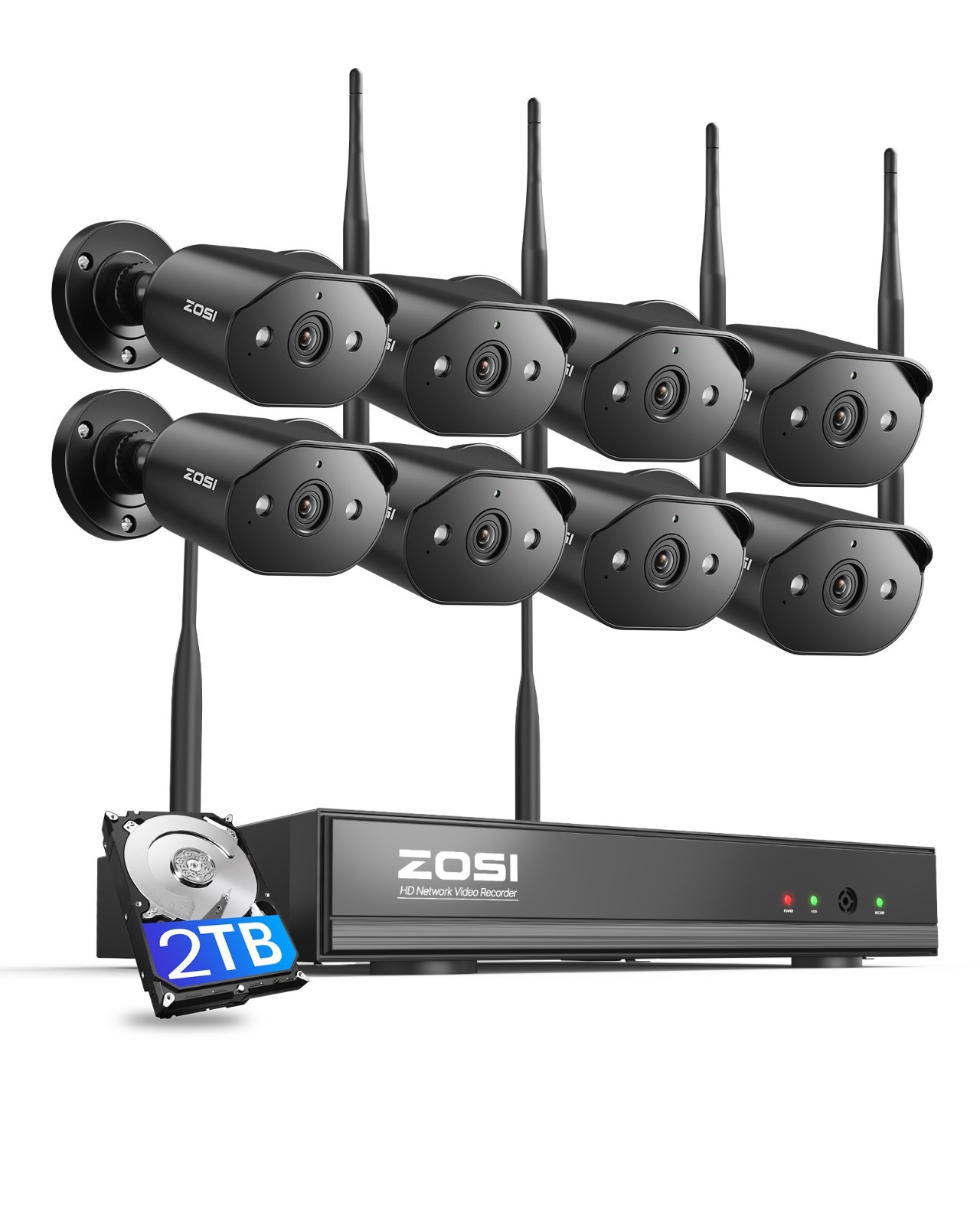 ZOSI H.265+ 8CH wireless security 3MP 2k wifi Outdoor camera system 1TB HDD