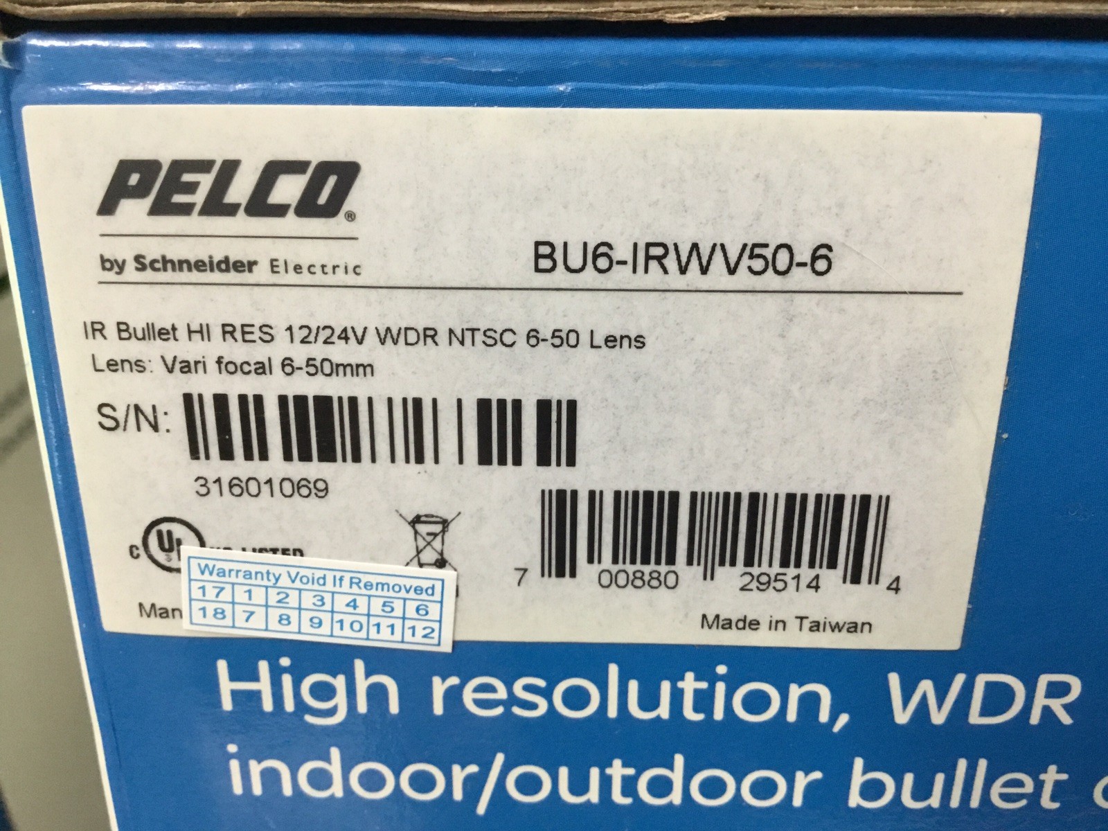 Pelco BU6-IRWV50-6 Security Color Camera 650TVL 6-50mm WeatherProof SN:1069 NEW!