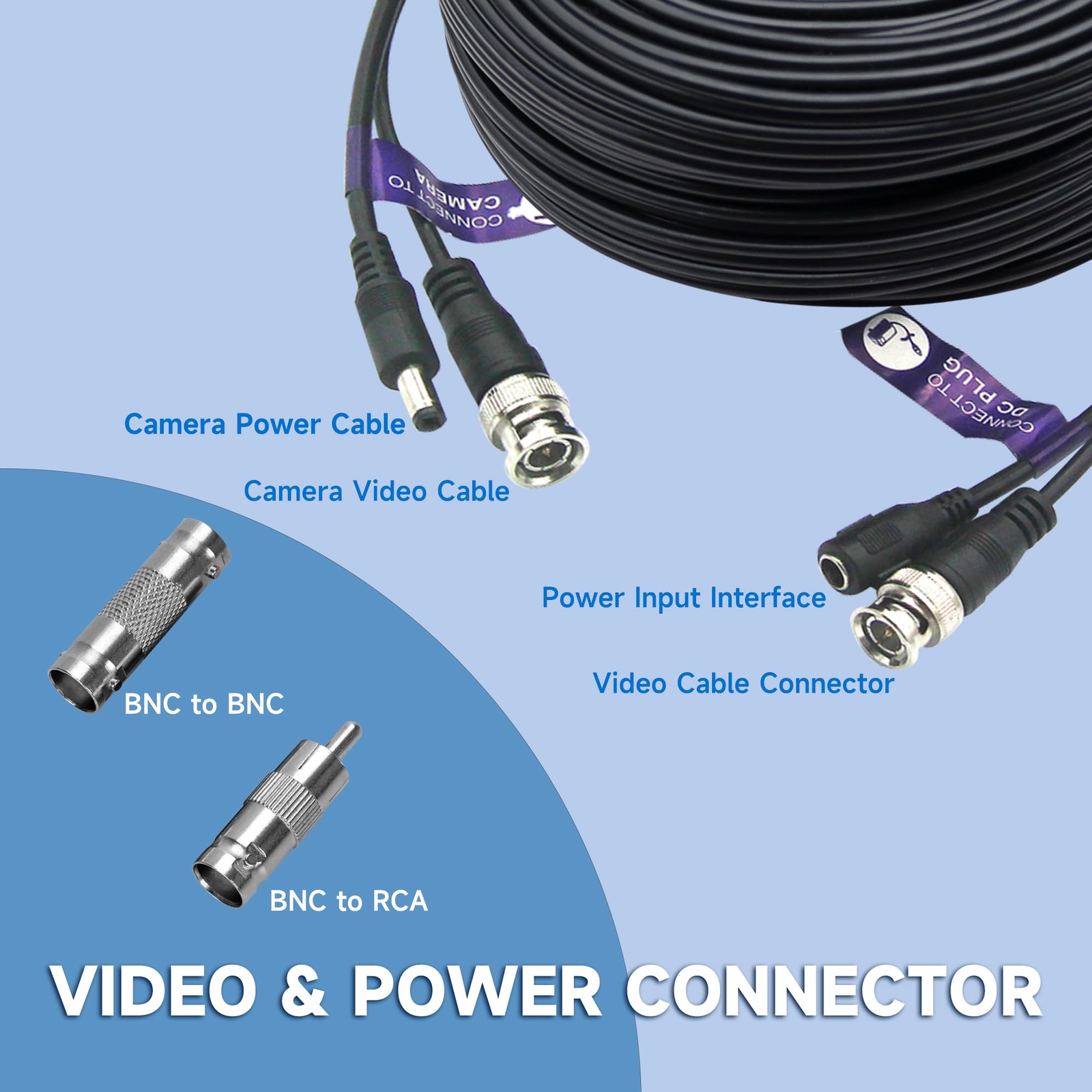 300ft 91 Meters 4k 8mp 5mp 2mp Bnc Video And Power Cable Mini Rg59 Wire For Cc