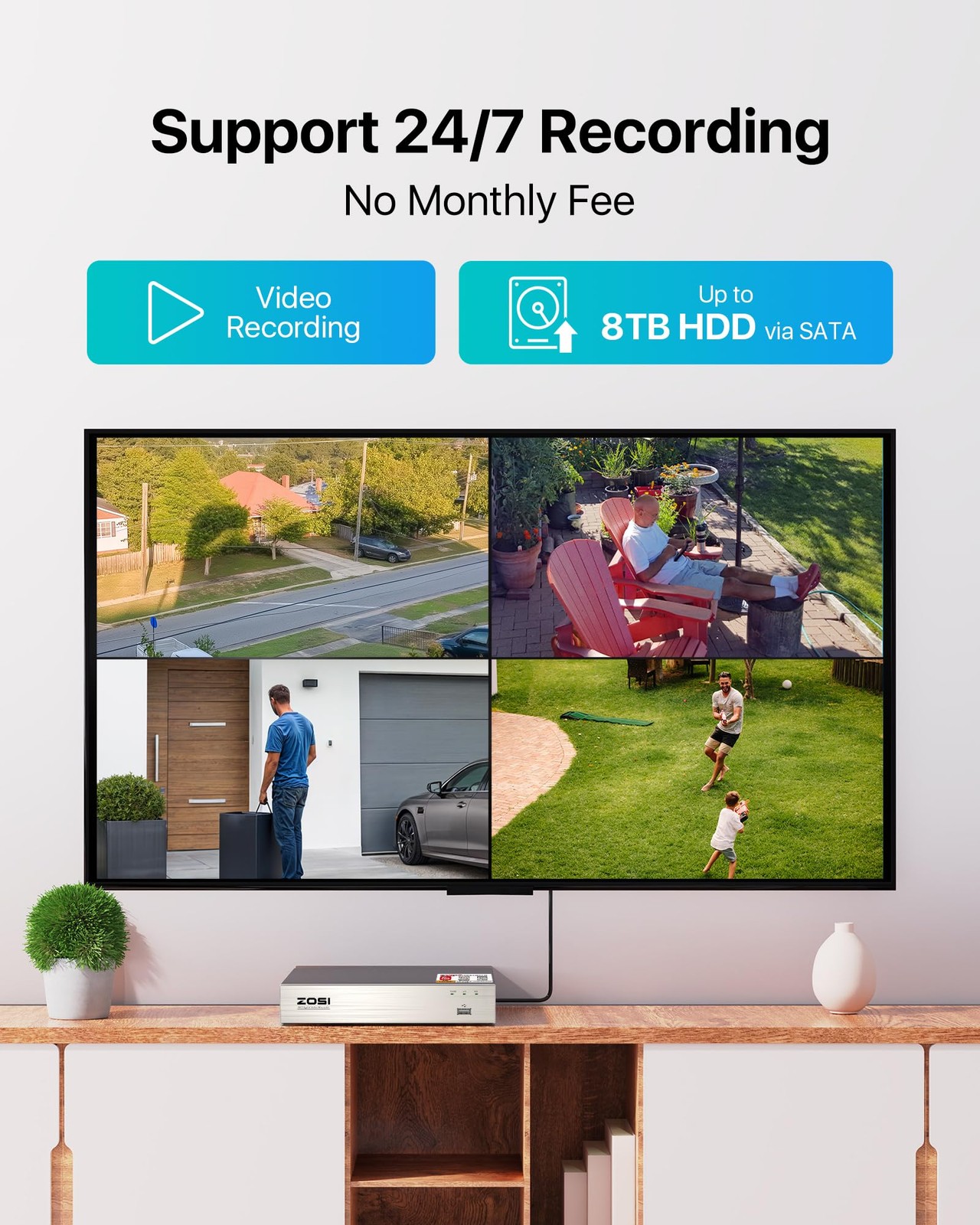 ZOSI 8CH 5MP Lite Security Camera System with AI Human Vehicle Detection, H.2…