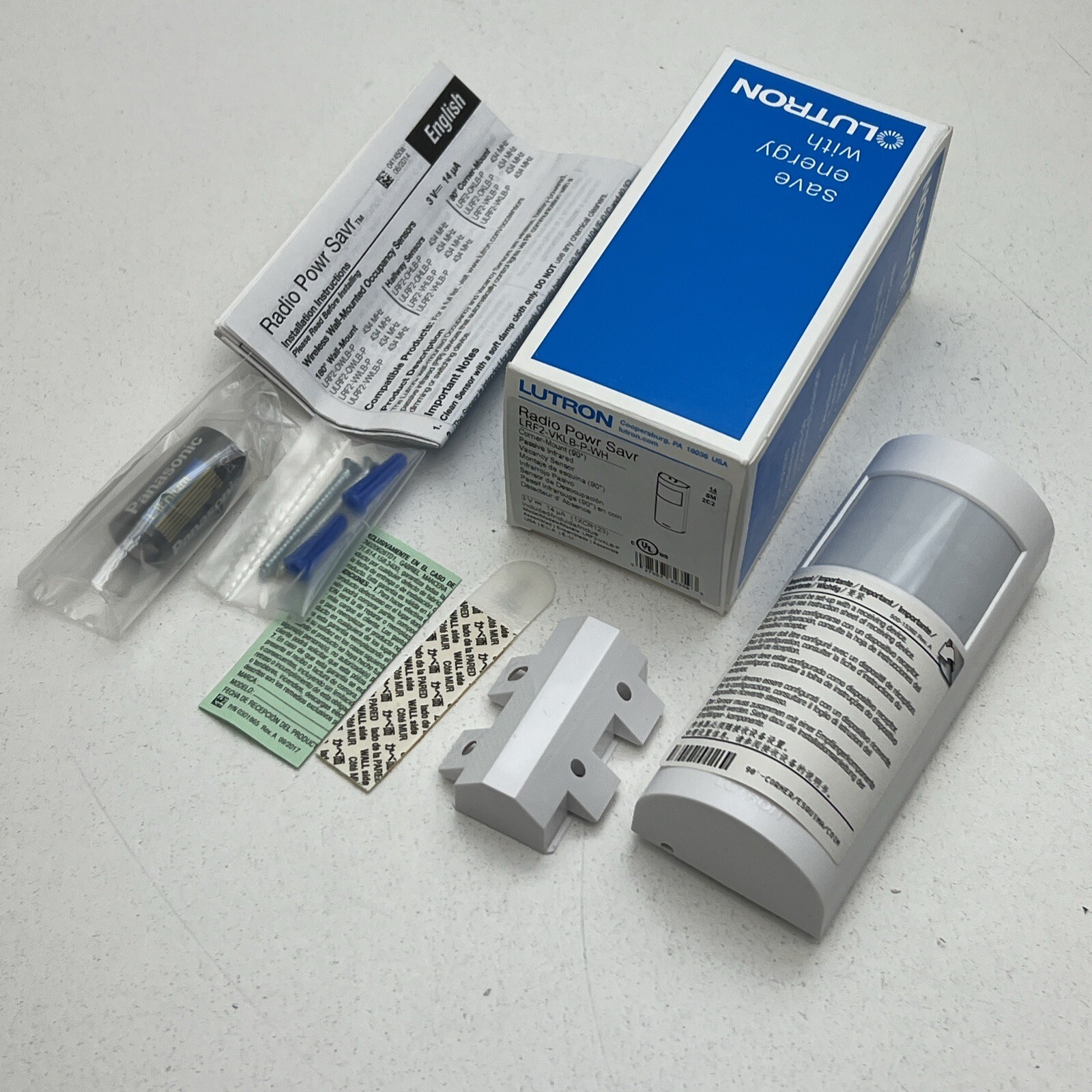 Lutron LRF2-VKLB-P-WH Corner Mount Infrared Wireless Occupancy Sensor 3V