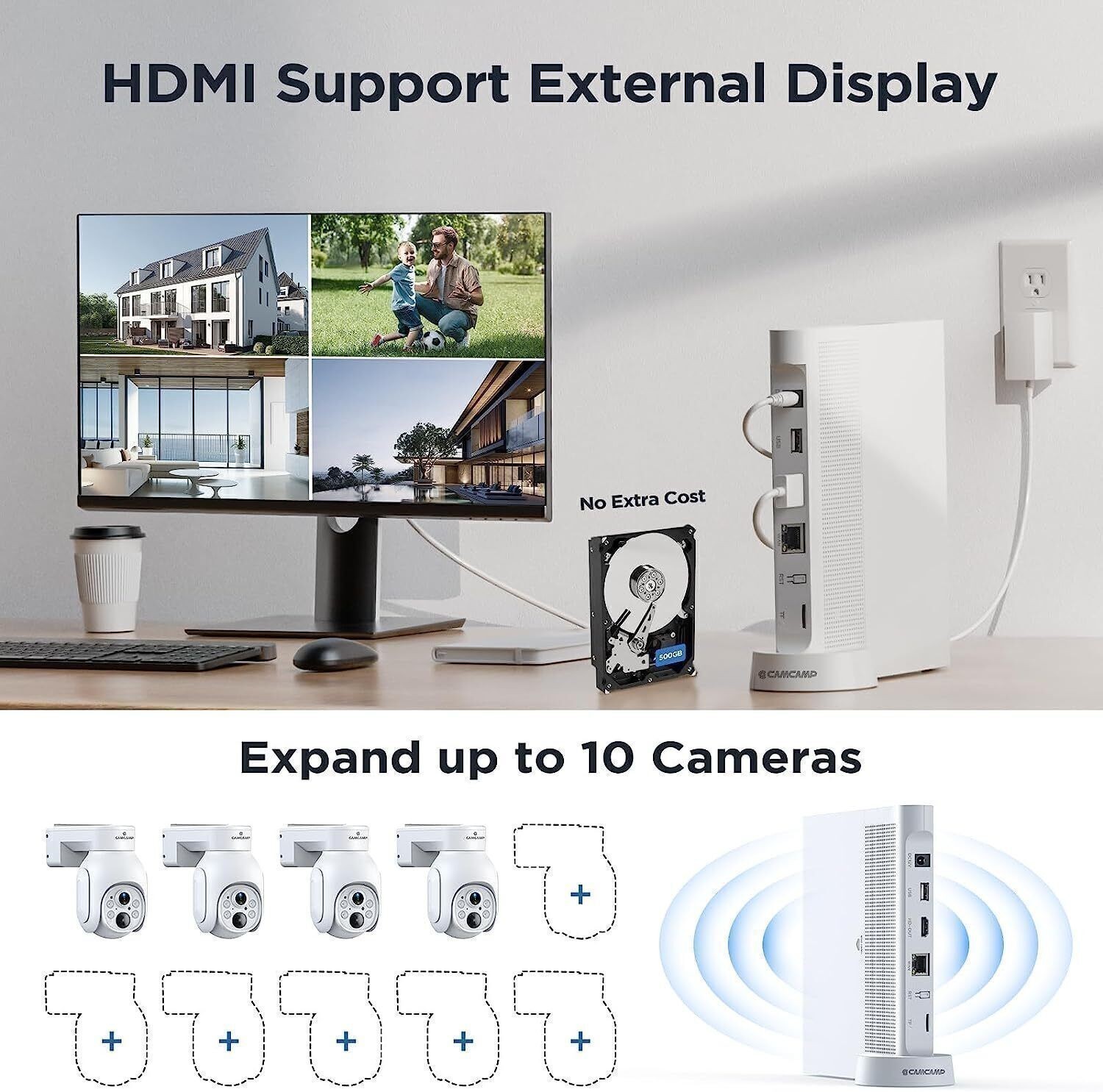 4MP PTZ Solar Powered Wireless Security Camera System 2K Wifi Outdoor 10CH+500GB