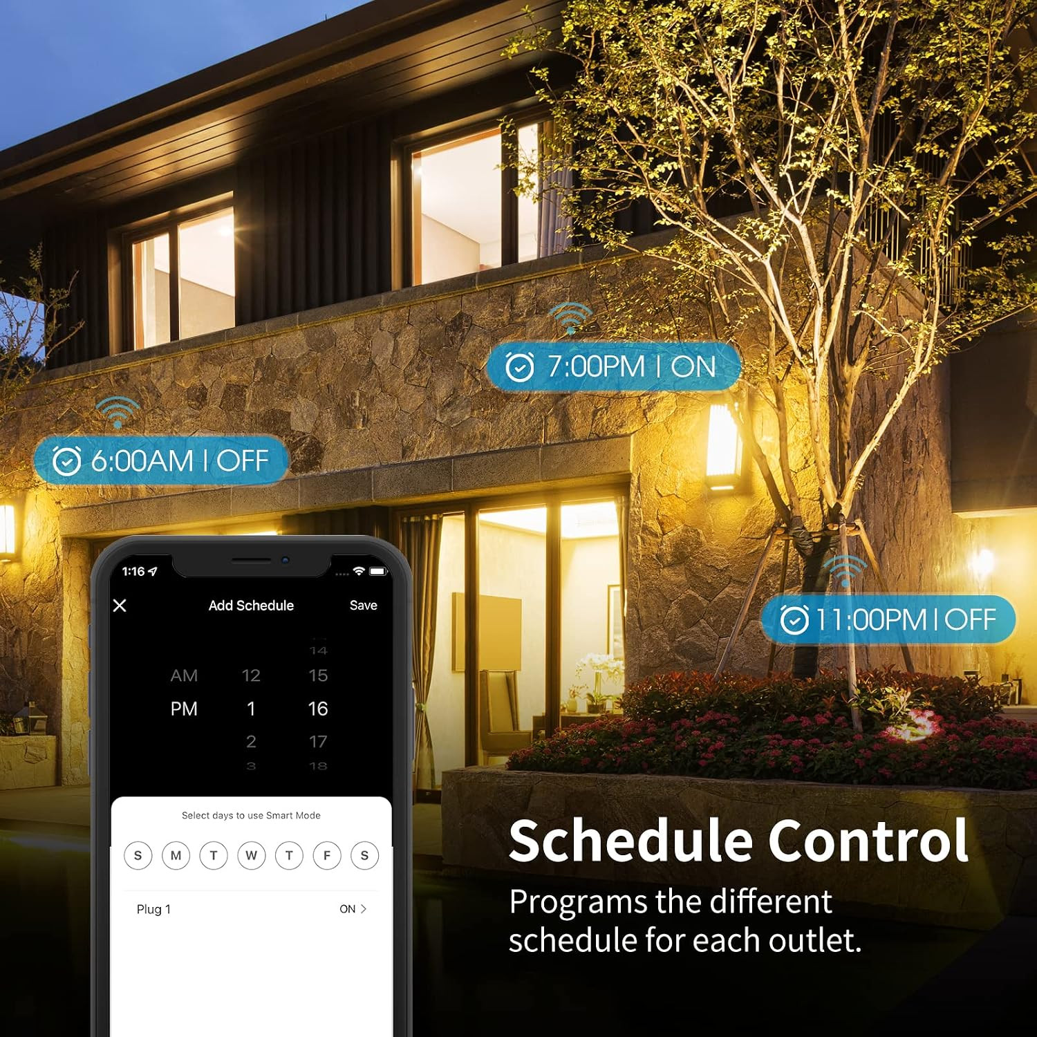 15A Outdoor Smart Plug, Heavy Duty Smart Home Wi-Fi Outlet Timer, Outlet with 2