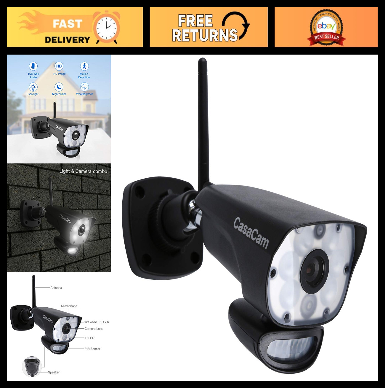 720p Spotlight Security Camera – AC Powered, Weatherproof, Two-Way Audio, Add-on