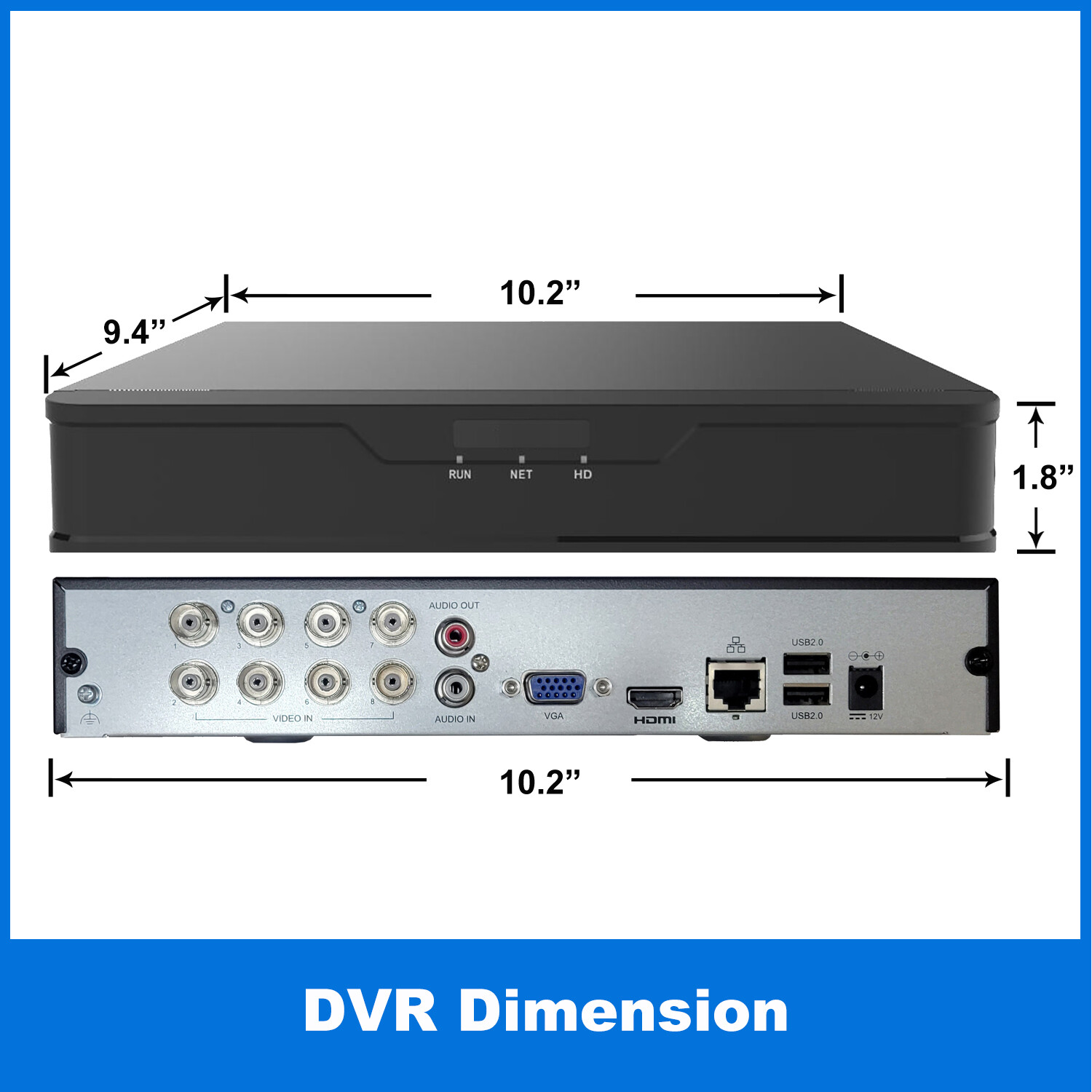 1PV DVR NVR H.265 8 Channel 5in1 TVI/Analog/IP Monitor 3TB HDD Pre-installed