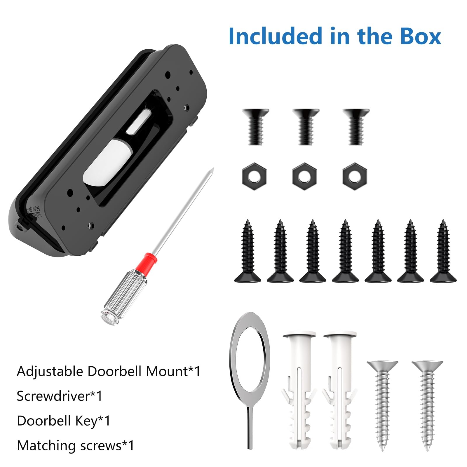 Adjustable Doorbell Angle Mount, 35 to 55 Degree Corner Mount for Black